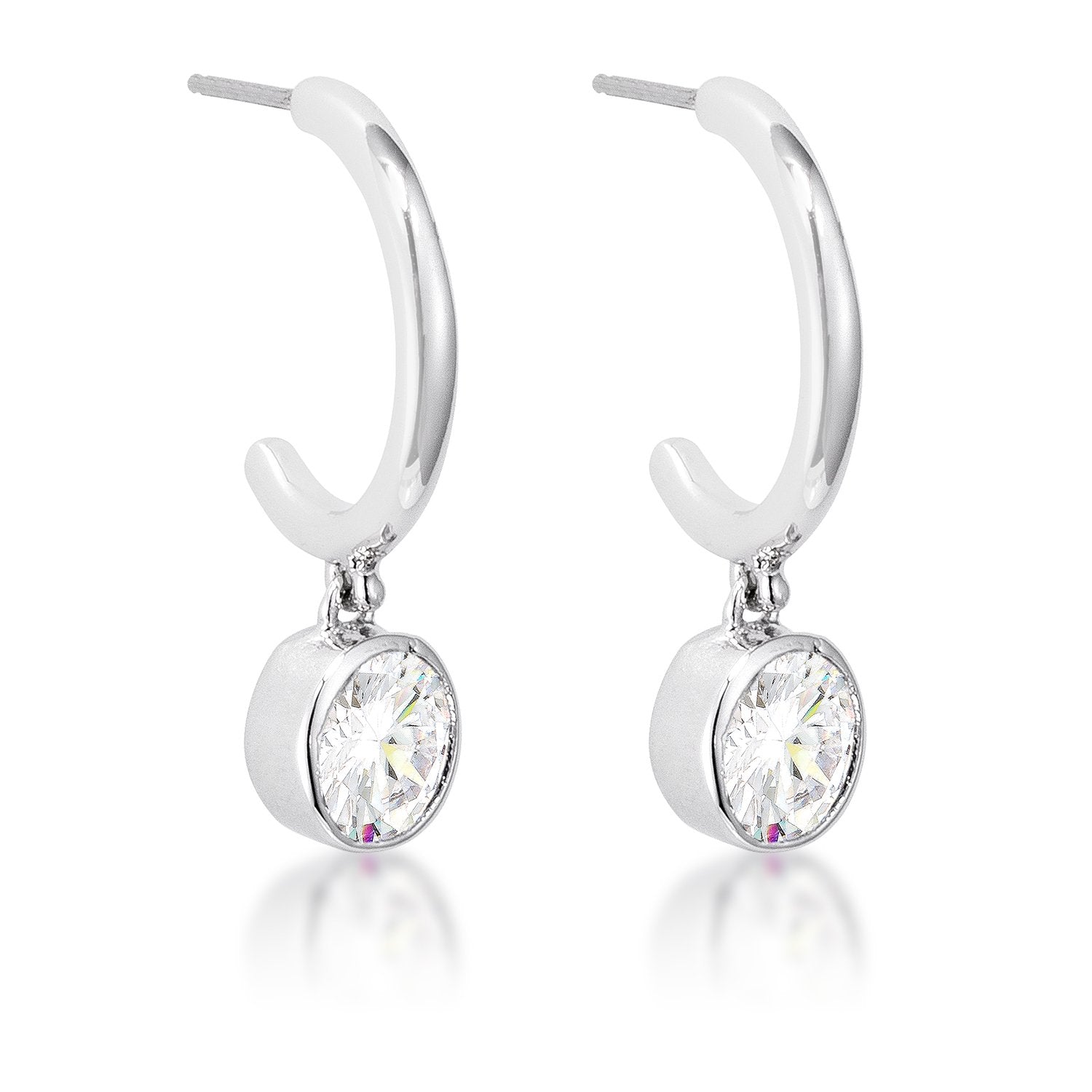 7mm Cz Rhodium Plated Drop Hooplet Earrings - Charming Charlie