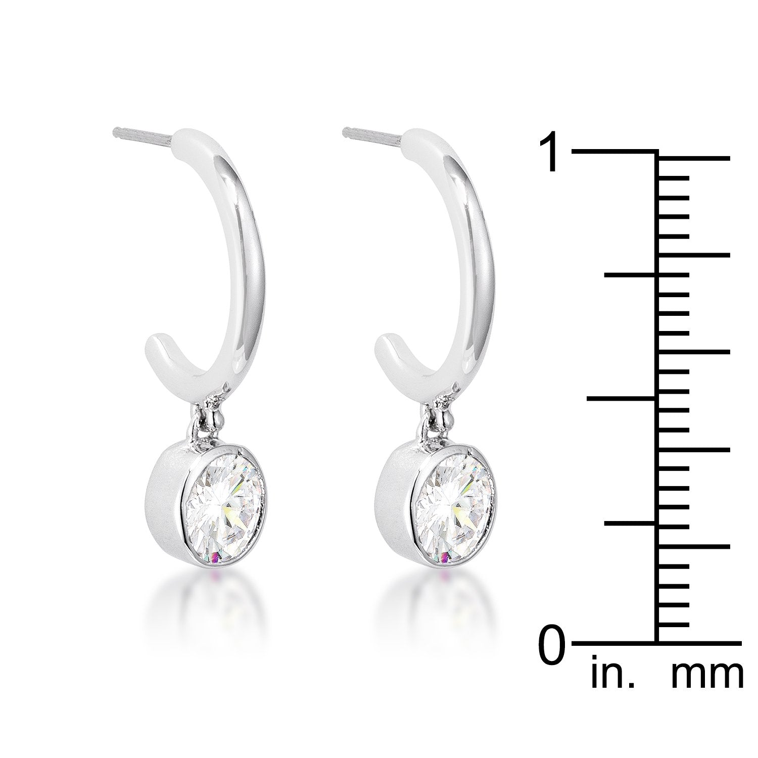 7mm Cz Rhodium Plated Drop Hooplet Earrings - Charming Charlie
