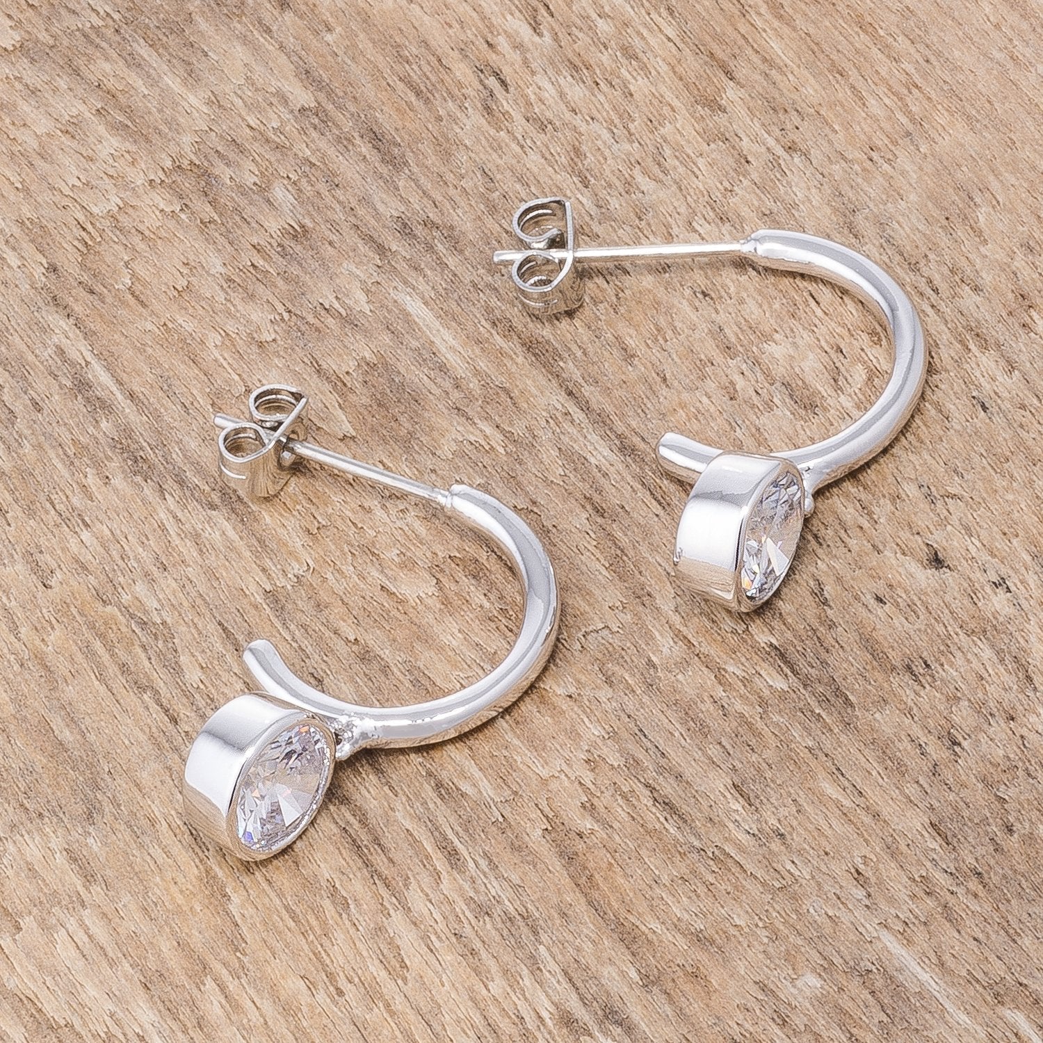 7mm Cz Rhodium Plated Drop Hooplet Earrings - Charming Charlie