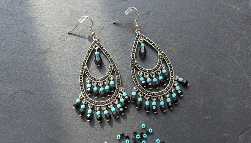 Noir Beaded Teardrop Earrings - Charming Charlie