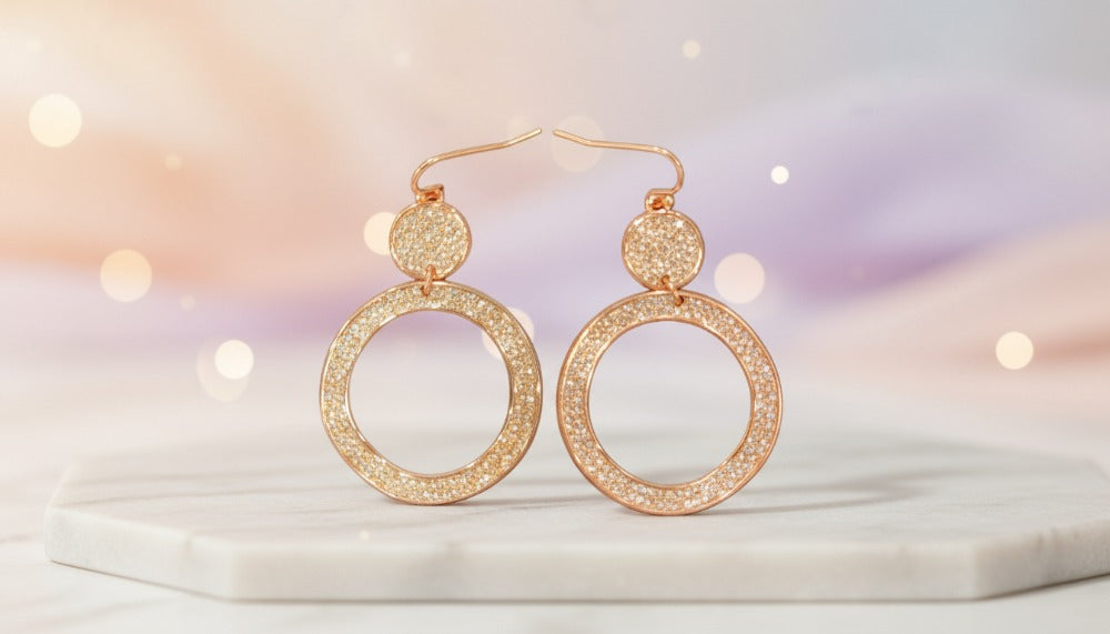 Rose Gold Glitter Hoop Earrings - Charming Charlie