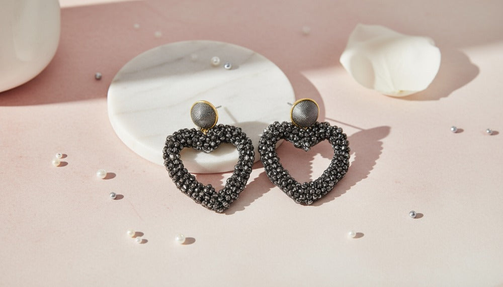 Black Crystal Heart Earrings - Charming Charlie