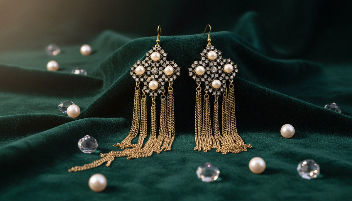 Ornate Pearl and Gold Chandelier Earrings - Charming Charlie