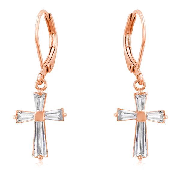 Rose Gold Plated CZ Cross Drop Earrings - Charming Charlie