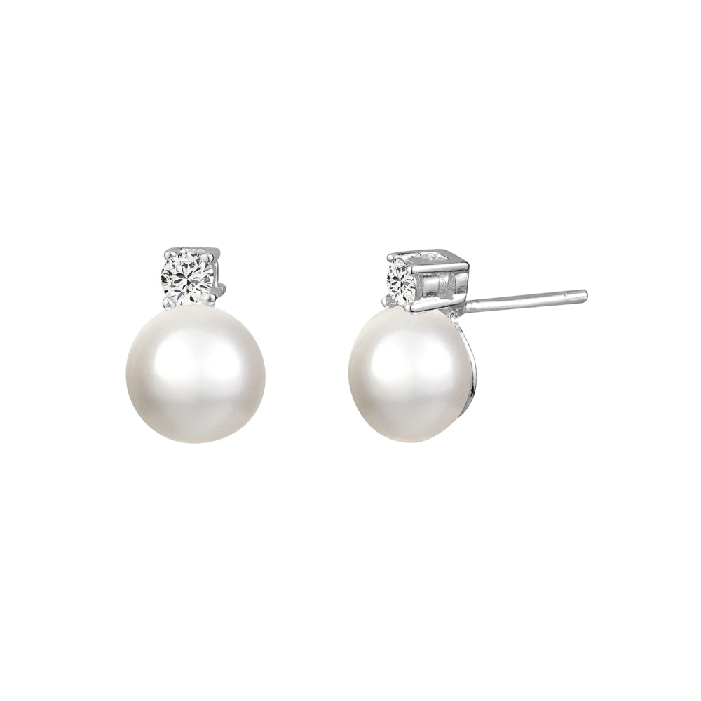 GL Creations- Sterling Silver Pearl & CZ Stud Earrings - Charming Charlie