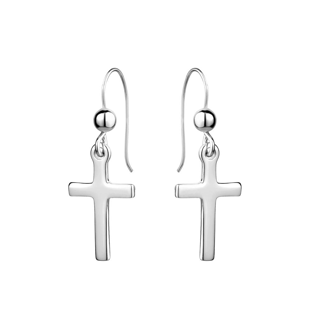 GL Creations- Sterling Silver Polished Cross Drop Earrings - Charming Charlie