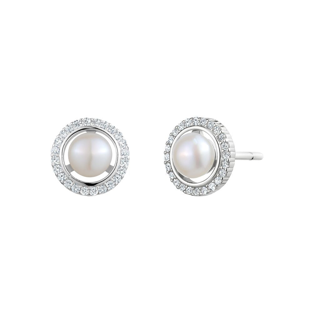 GL Creations- Sterling Silver Pearl CZ Halo Stud Earrings - Charming Charlie