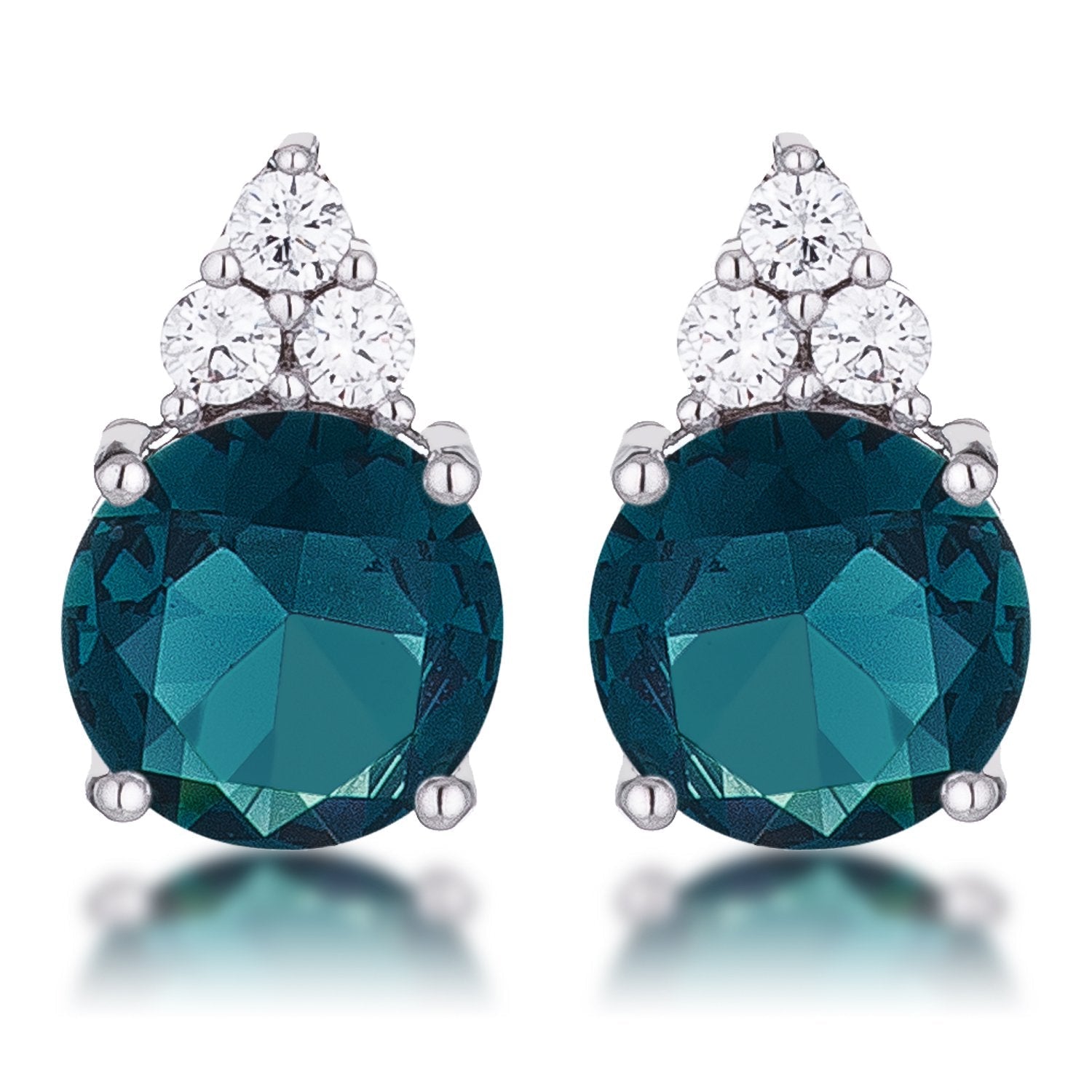 Simple Rhodium Plated 9mm Blue Green CZ Stud Earring - Charming Charlie