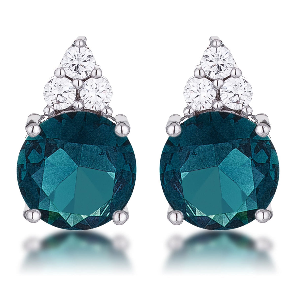 Simple Rhodium Plated 9mm Blue Green CZ Stud Earring - Charming Charlie