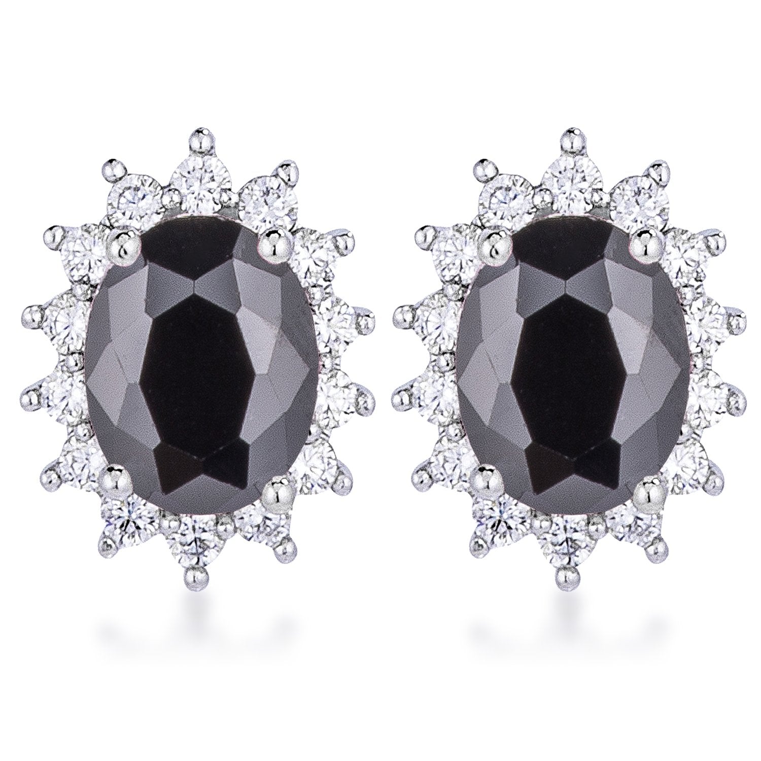 Rhodium Plated Black Petite Royal Oval Earrings - Charming Charlie