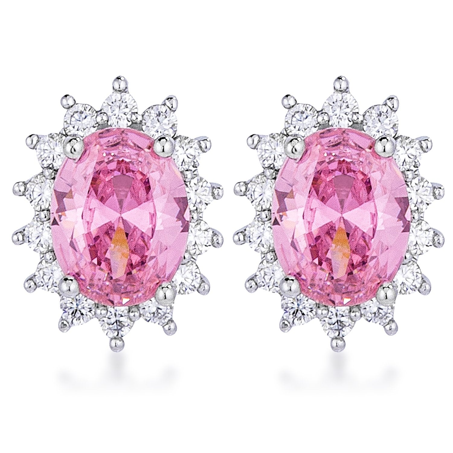 Rhodium Plated Pink Petite Royal Oval Earrings - Charming Charlie