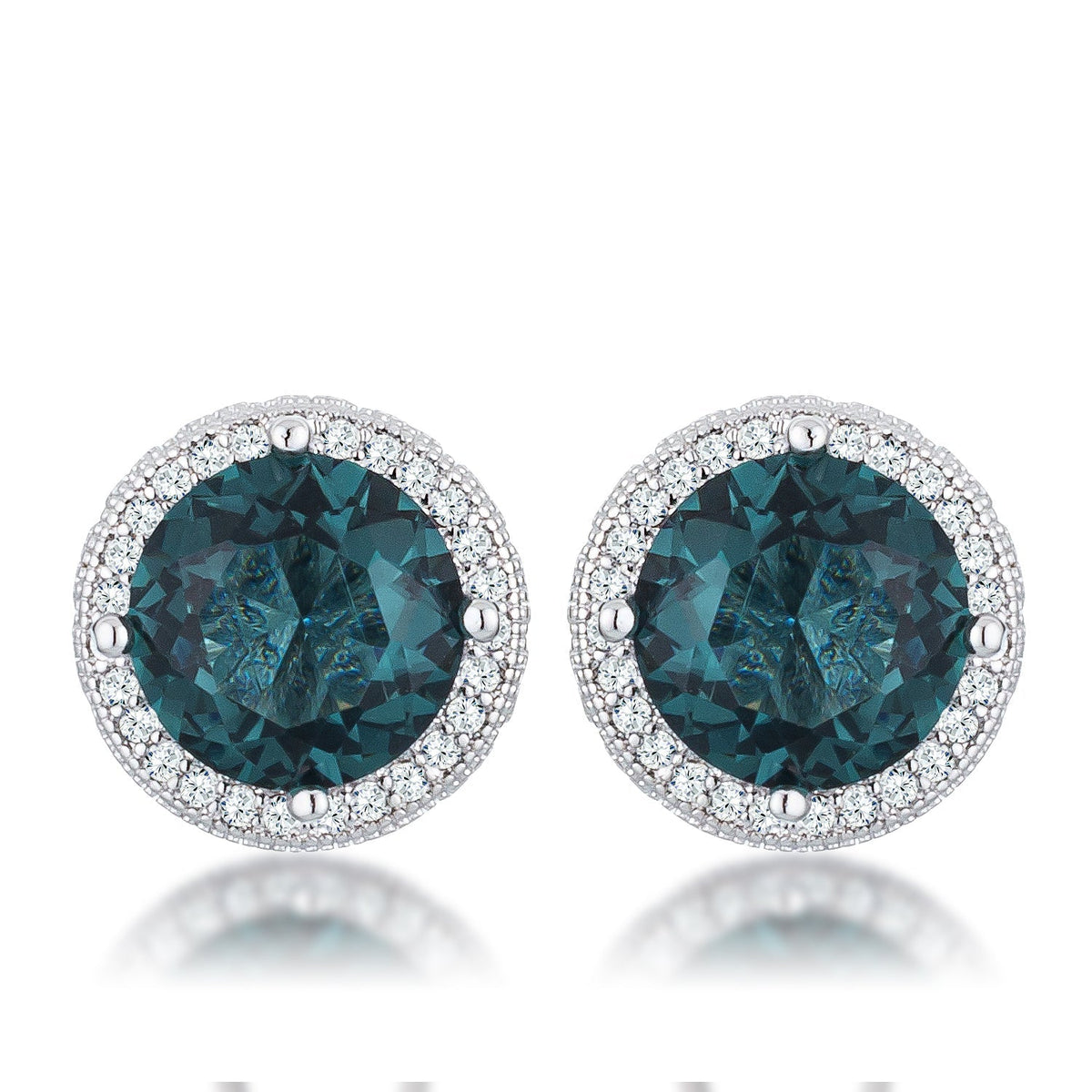 5.84 Ct Rhodium Blue Green Clear CZ Halo Earrings - Charming Charlie