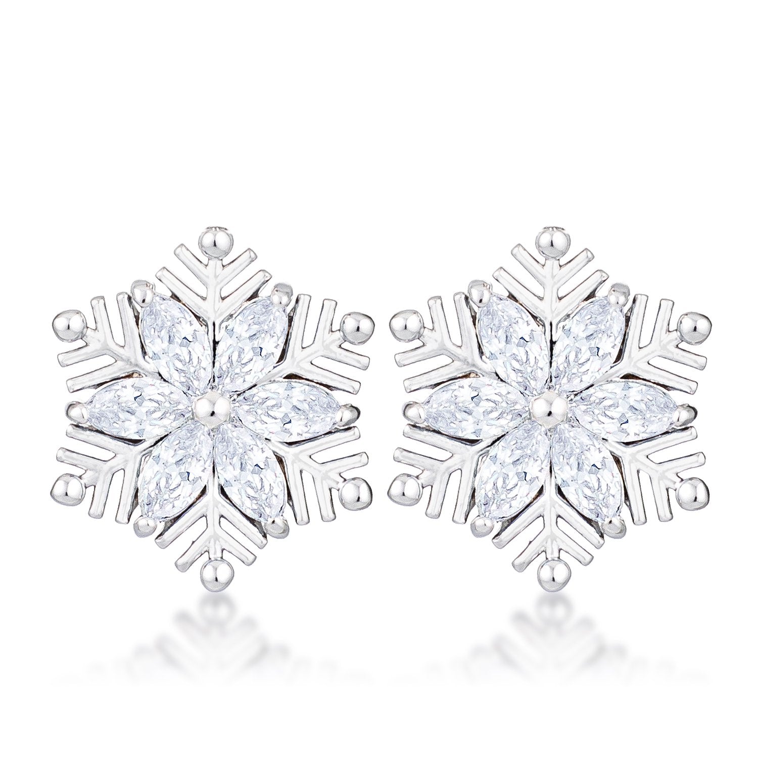 .6Ct Rhodium Plated Clear Marquise Snowflake Earrings - Charming Charlie