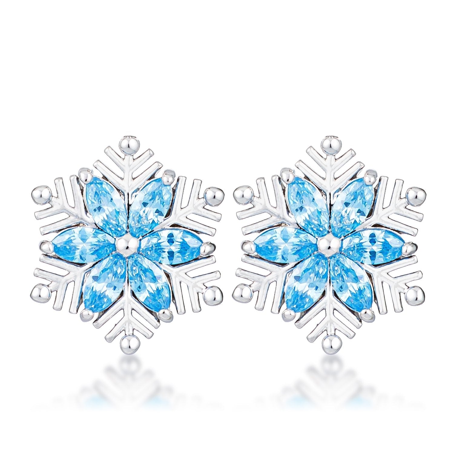 Rhodium Plated Aqua Blue Marquise Snowflake Earrings - Charming Charlie
