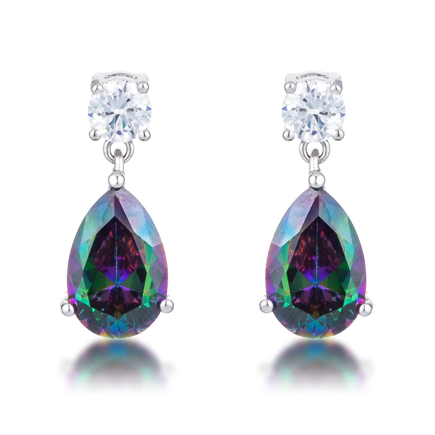 9.9Ct Rhodium Mystic Iridescent Teardrop Earrings - Charming Charlie