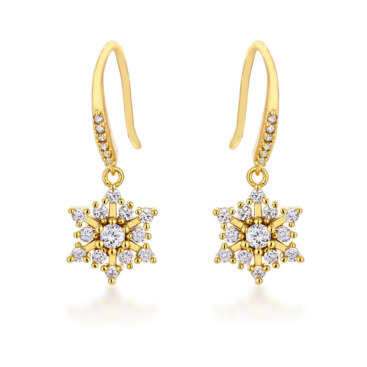 Dainty Gold Plated CZ Snowflake Drop Earrings - Charming Charlie