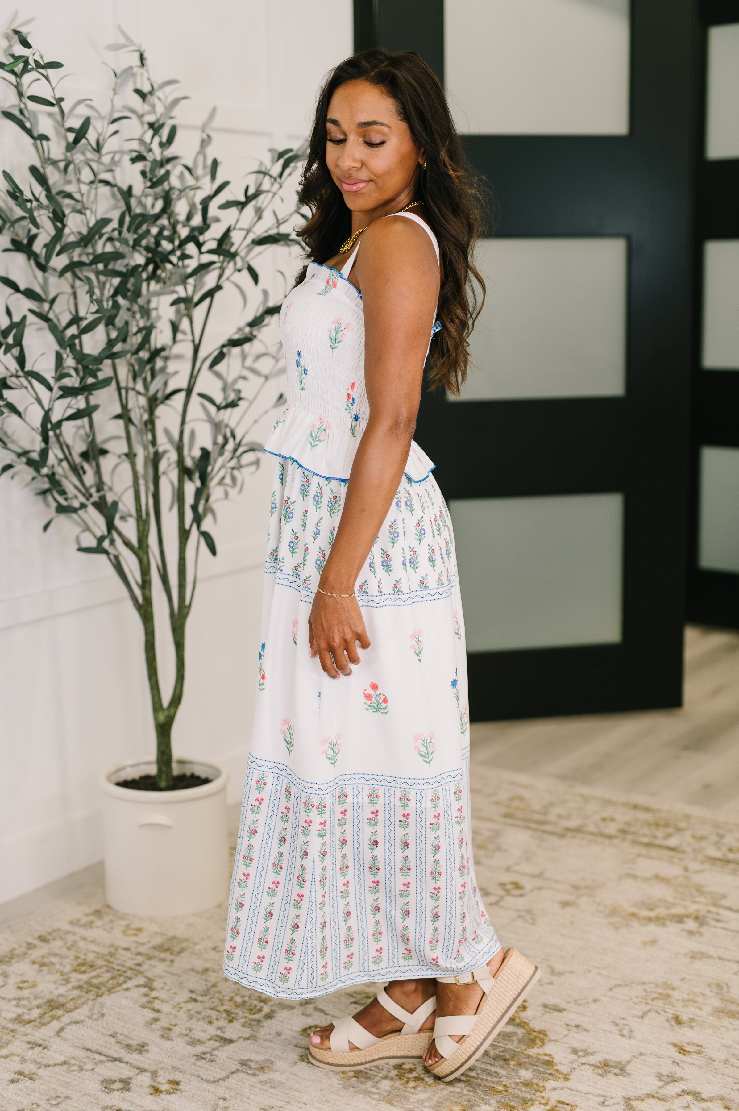 Eager Anticipation Mixed Print Midi Dress - Charming Charlie