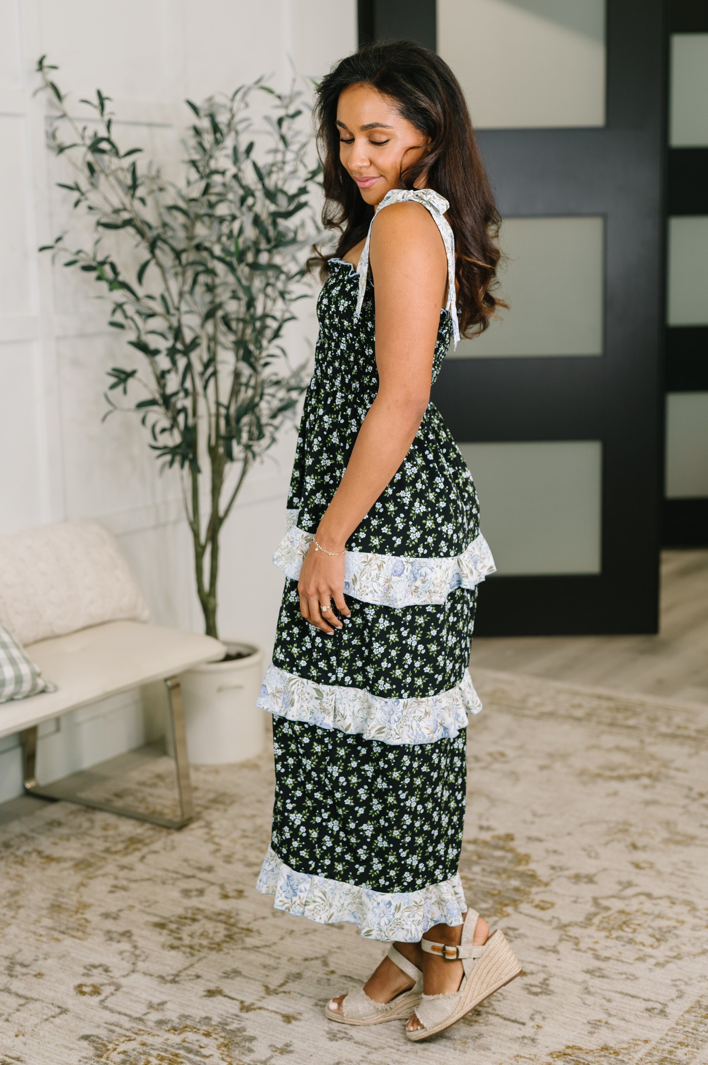 Elegant Edge Tiered Maxi Dress in Navy - Charming Charlie