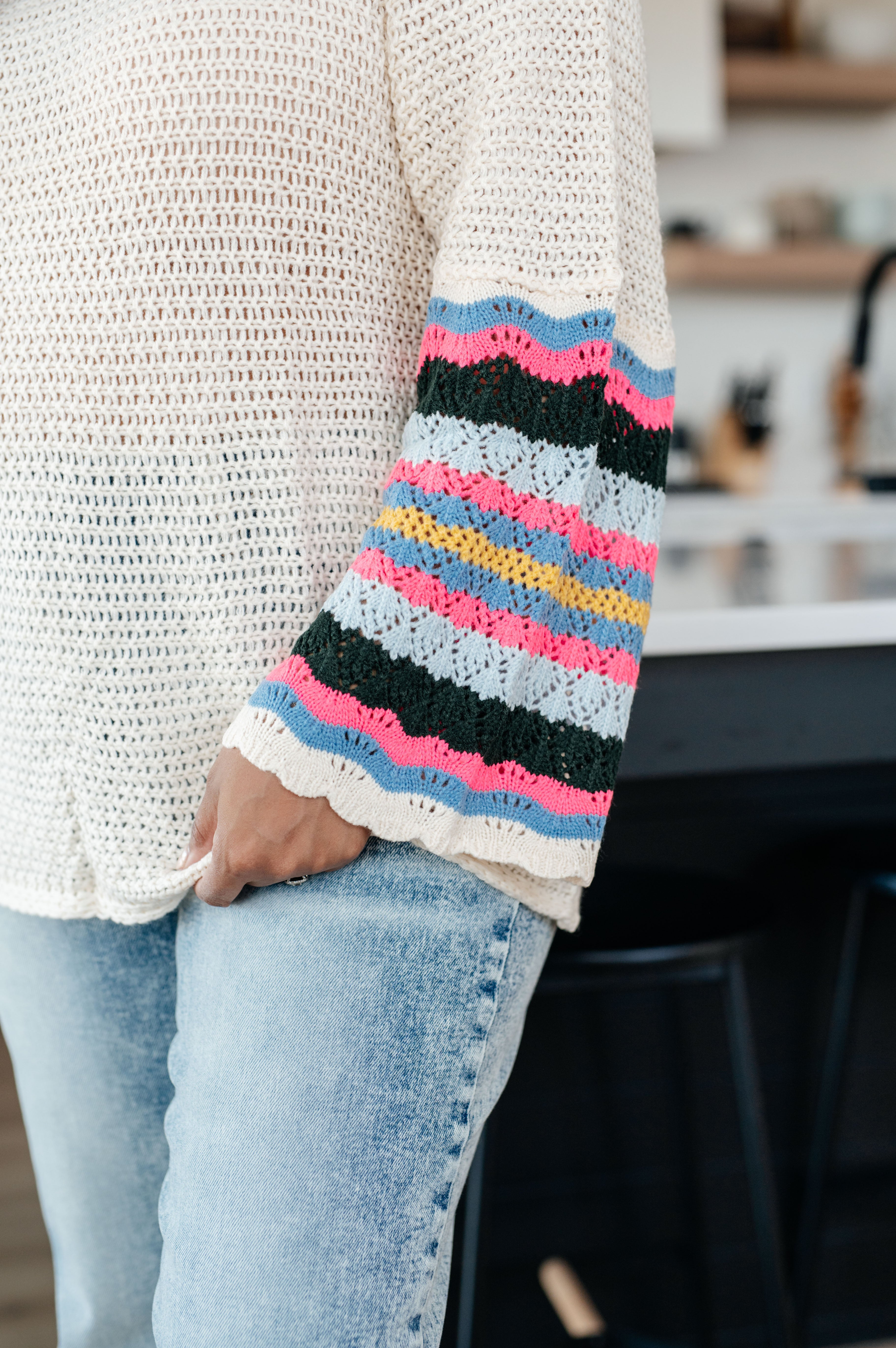 End of the Story Striped Sleeve Sweater - Charming Charlie