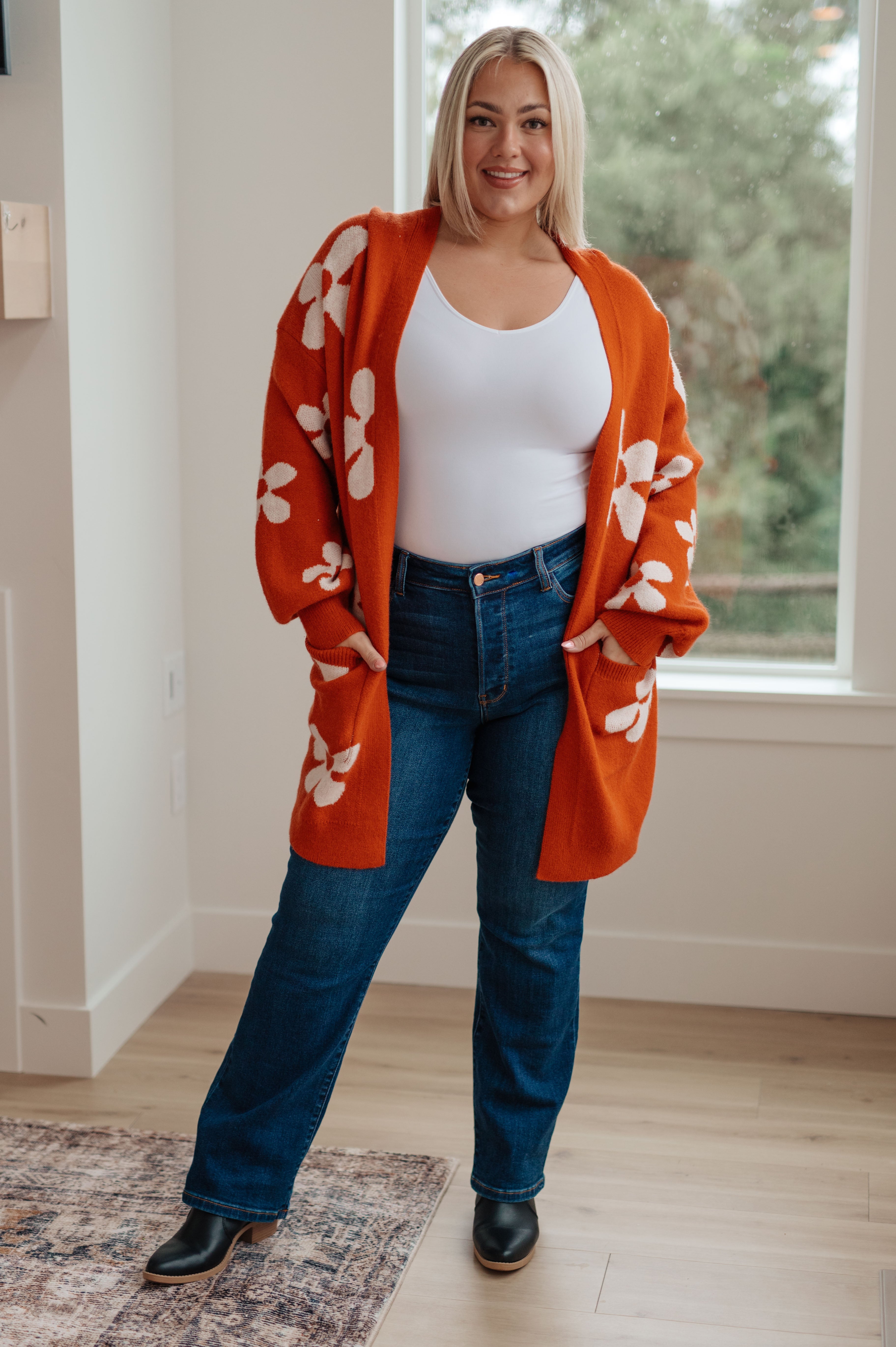 Enough Anyways Floral Cardigan in Burnt Orange - Charming Charlie