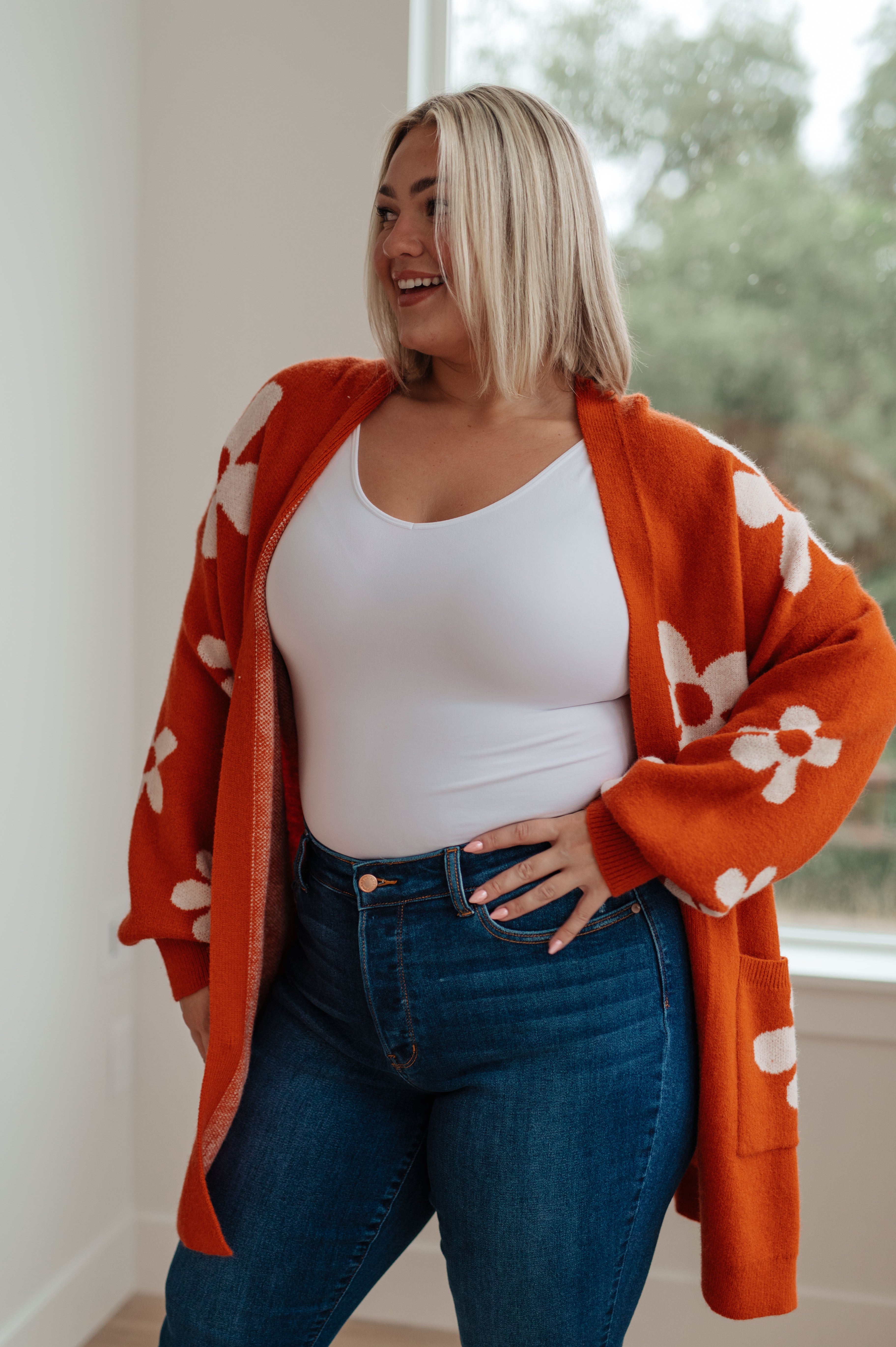 Enough Anyways Floral Cardigan in Burnt Orange - Charming Charlie