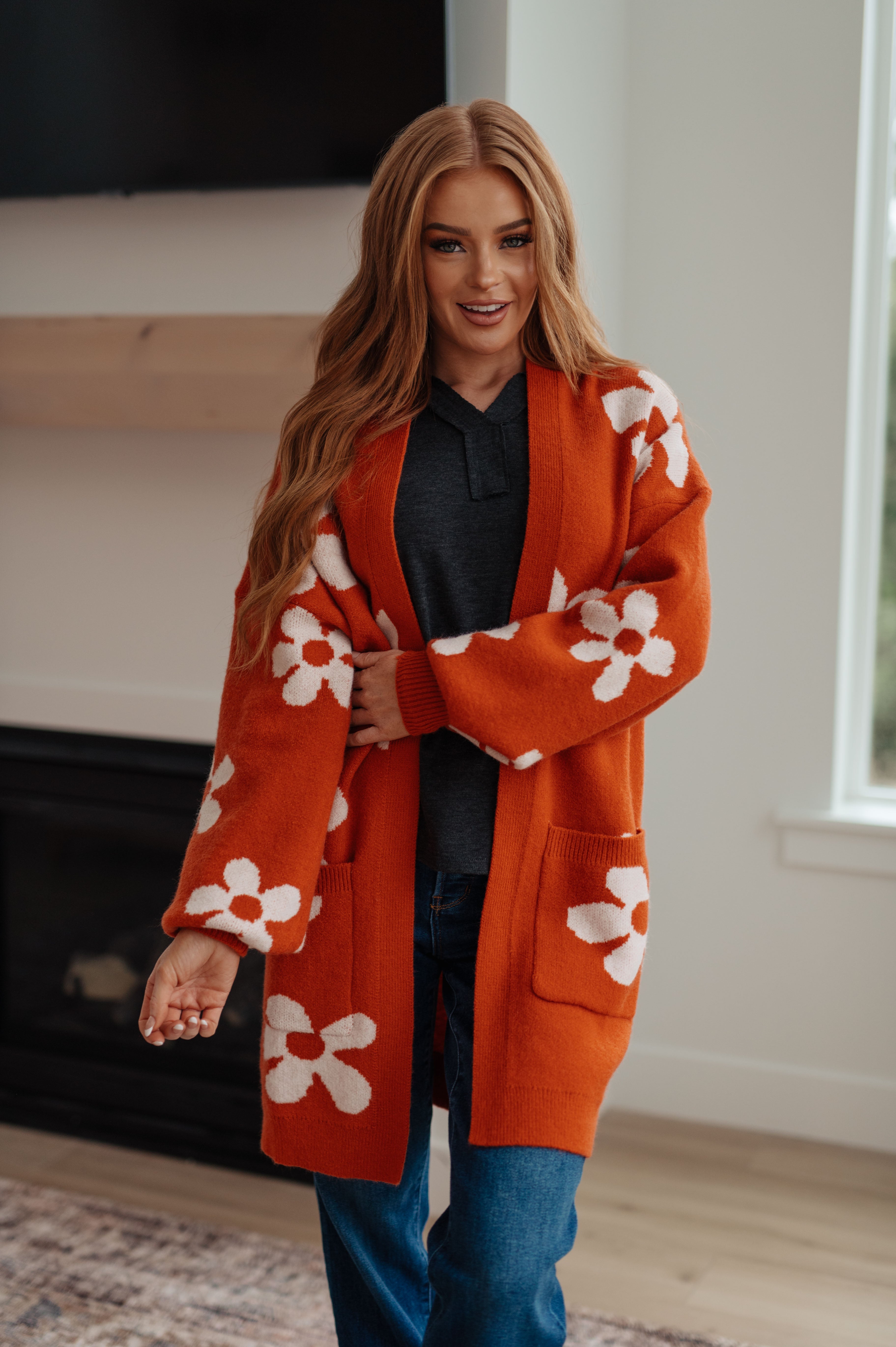 Enough Anyways Floral Cardigan in Burnt Orange - Charming Charlie