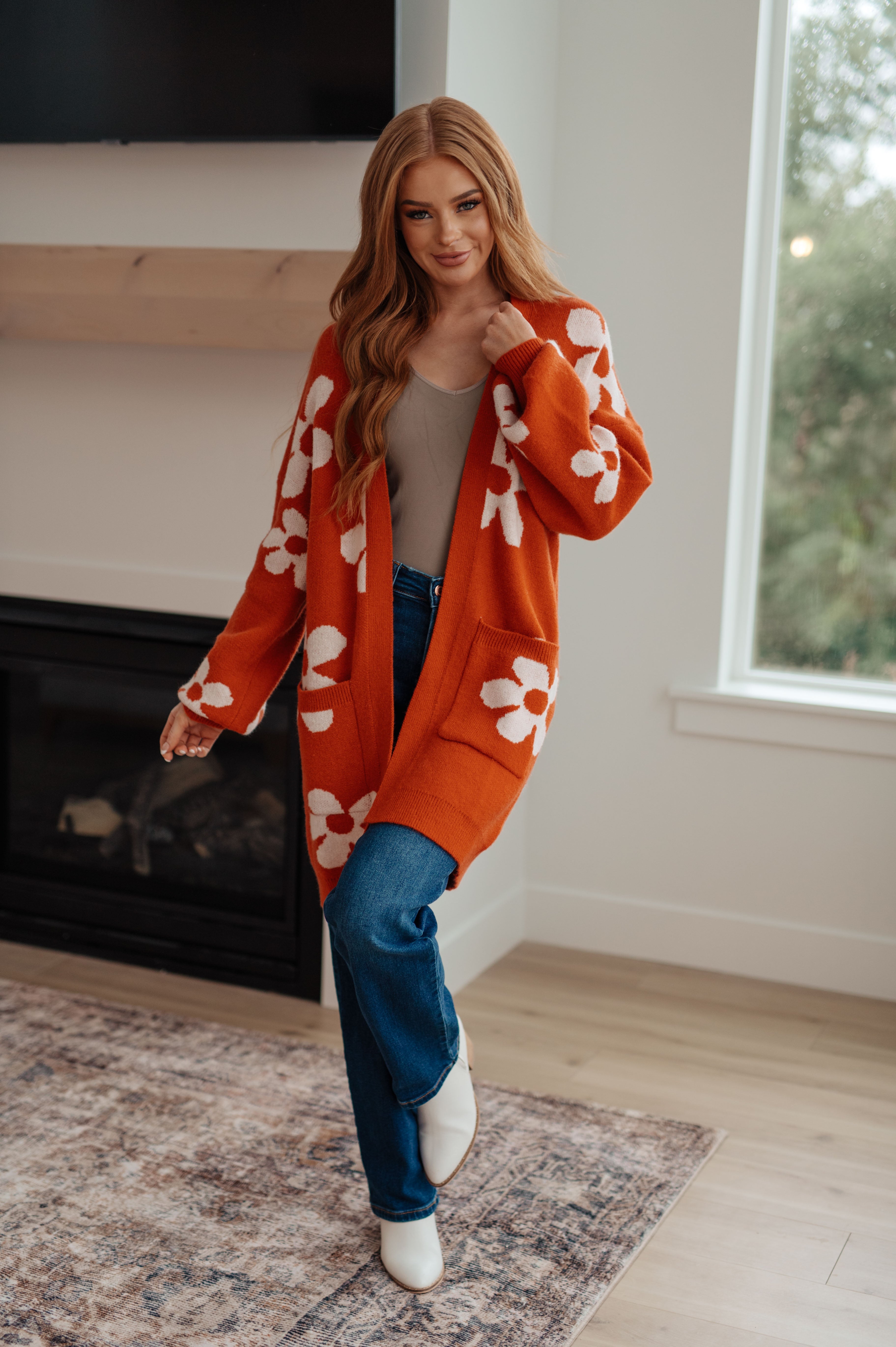 Enough Anyways Floral Cardigan in Burnt Orange - Charming Charlie