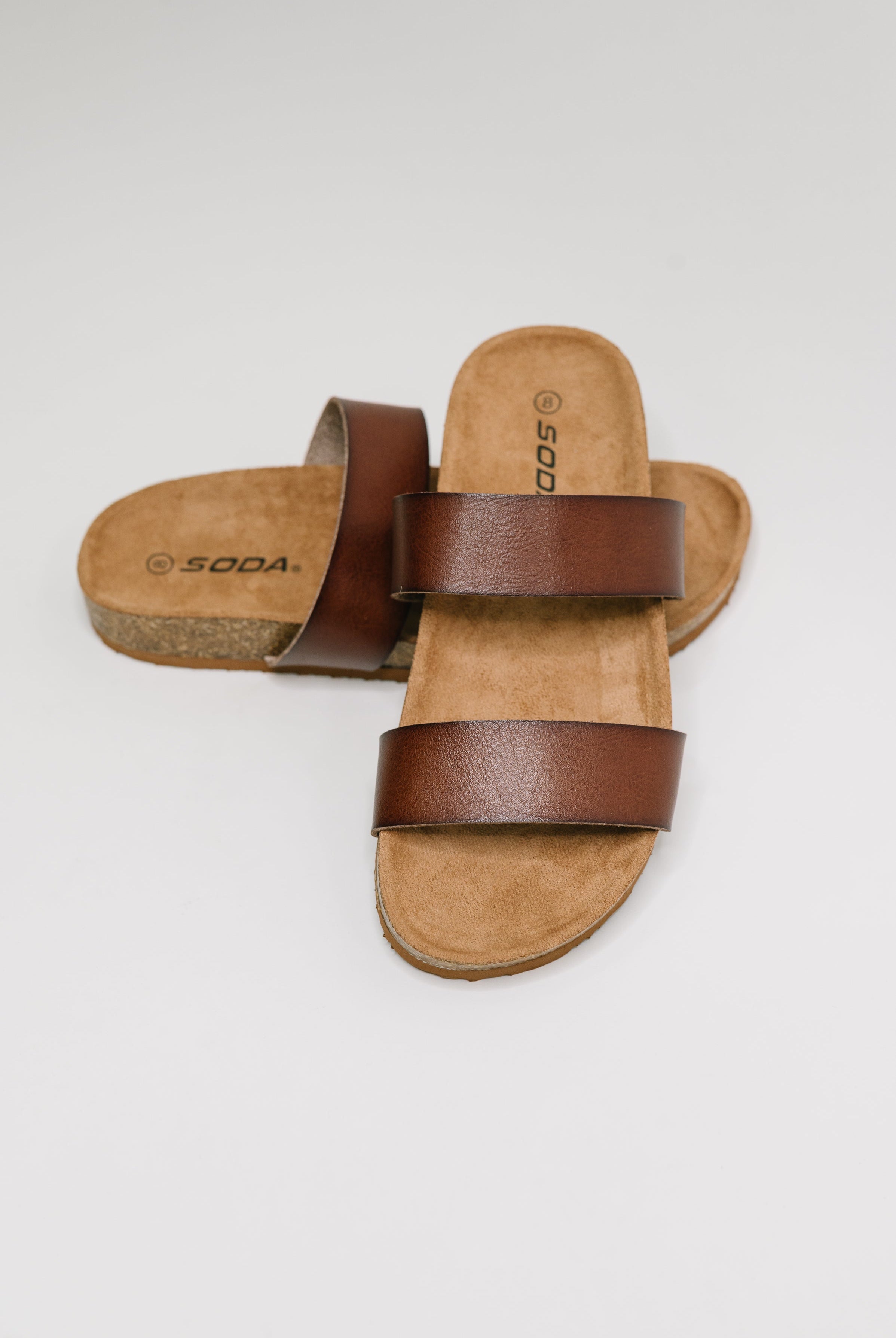 Eulee Round Toe Slip On Sandal in Light Brown - Charming Charlie