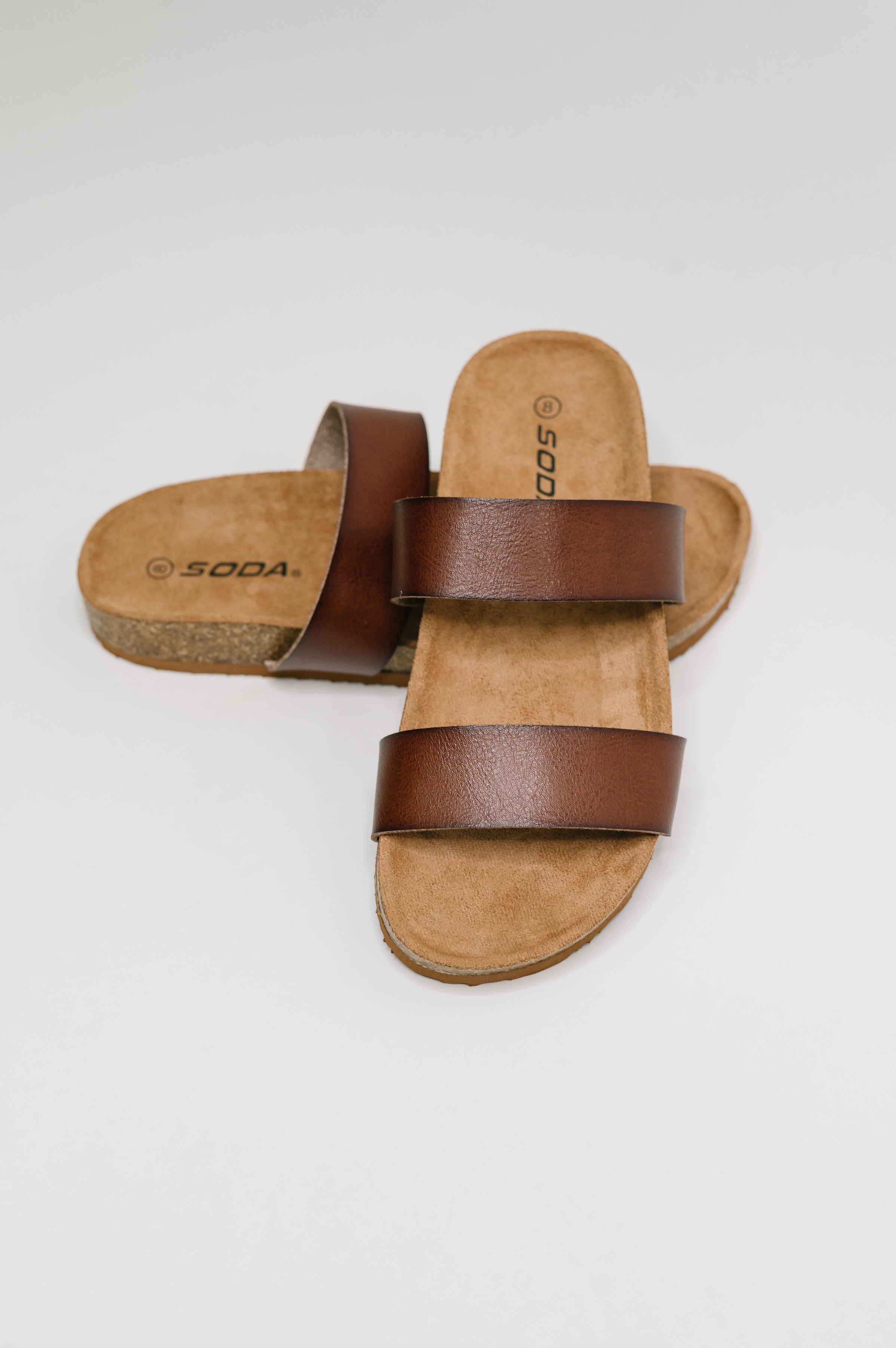 Eulee Round Toe Slip On Sandal in Light Brown - Charming Charlie