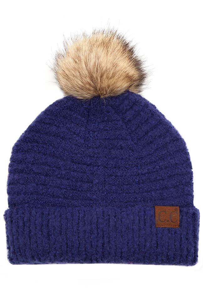 Evening Blue C C Solid Boucle Yarn Beanie Hat With Pom, wear before going outside or into the cool air to stay warm and toasty with enriched luxe. You’ll want to reach for this toasty beanie to keep you incredibly warm in winter. Accessorize the fun way with this yarn beanie hat with pom. It's the autumnal touch you need to finish your outfit in perfect style. Beautiful winter gift accessory!