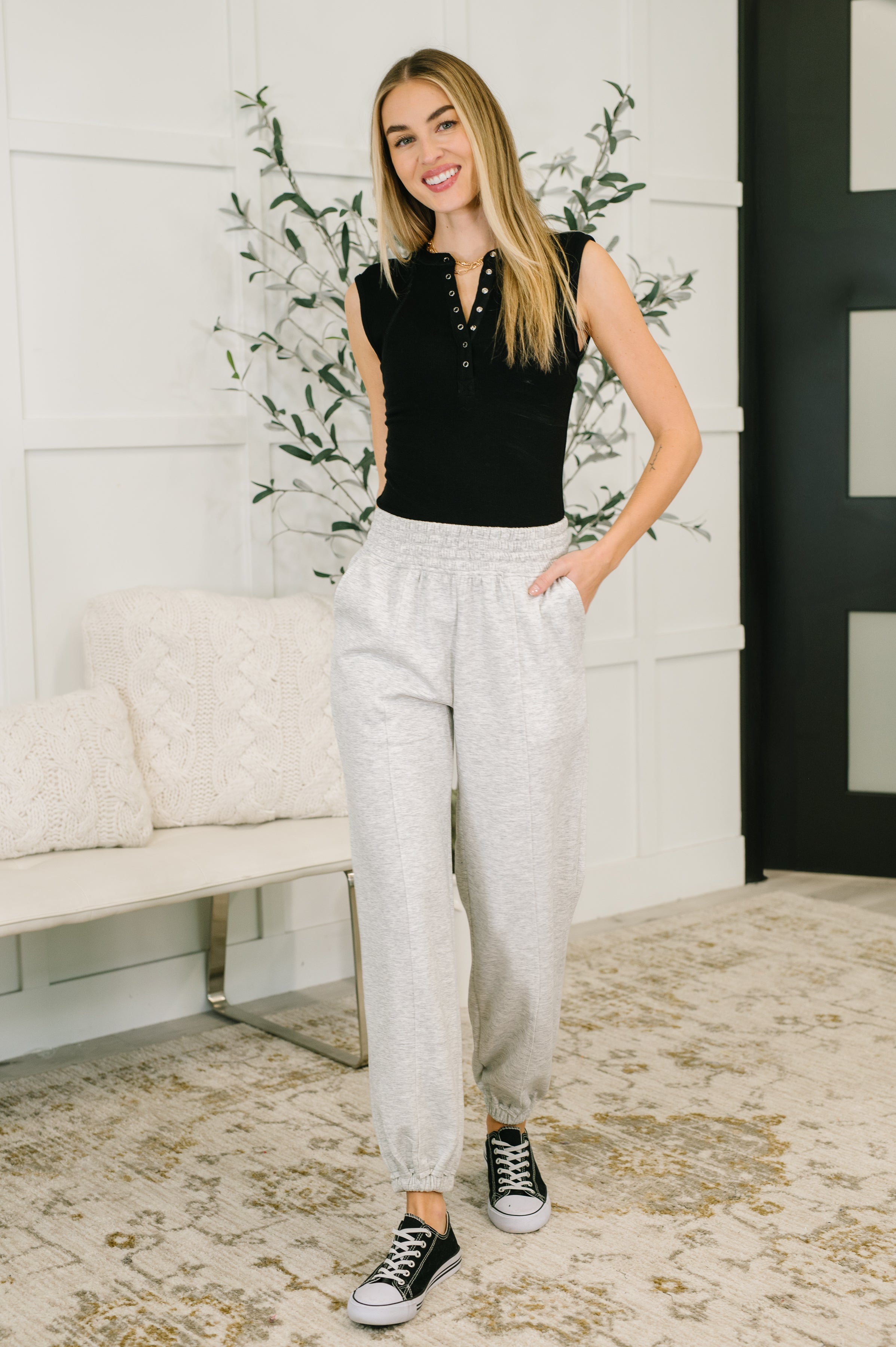 Every Second, Every Hour Jogger Bottoms in Heather Grey - Charming Charlie