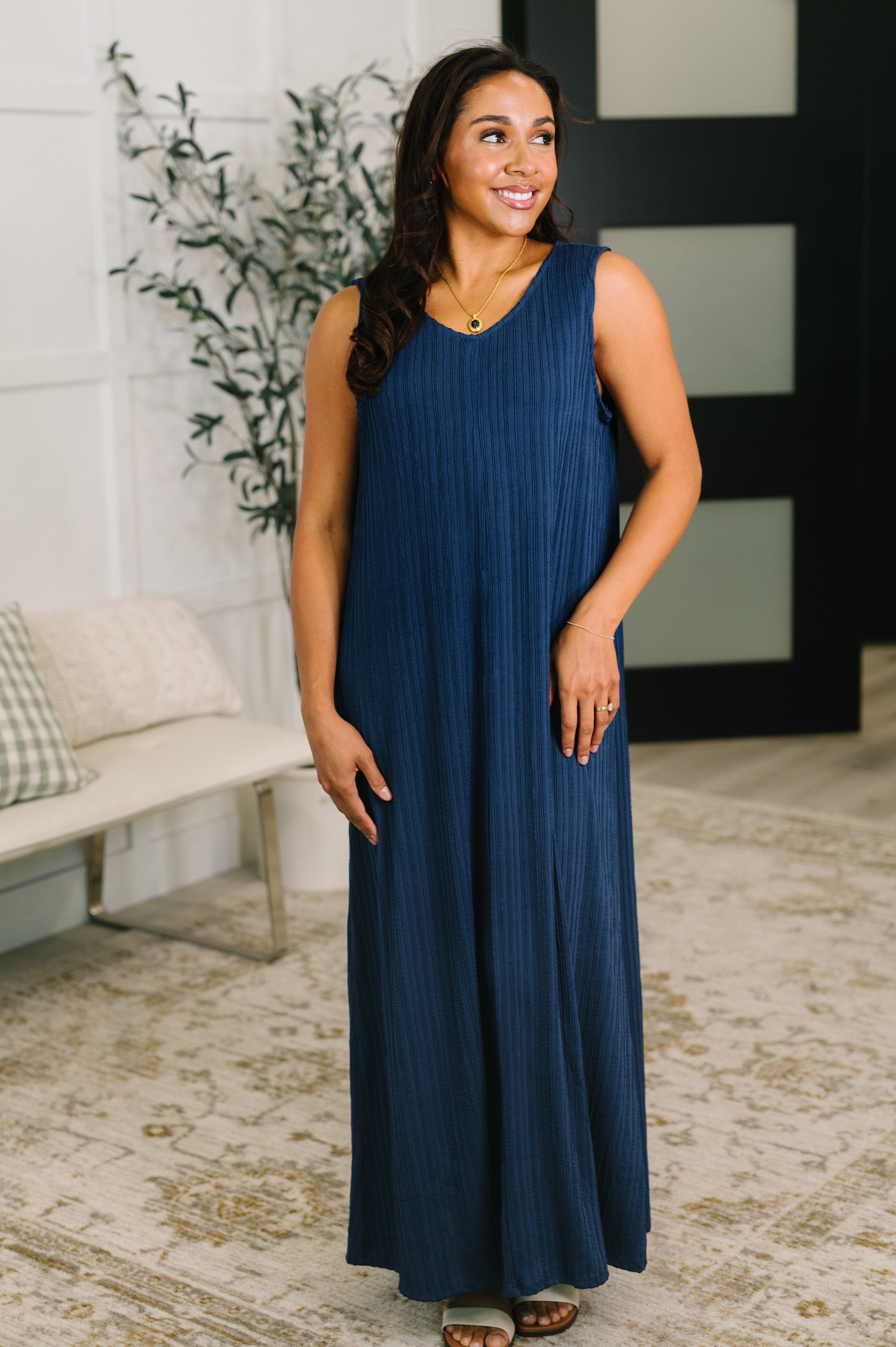 Everything She Wants Sleeveless Maxi Dress in Navy - Charming Charlie