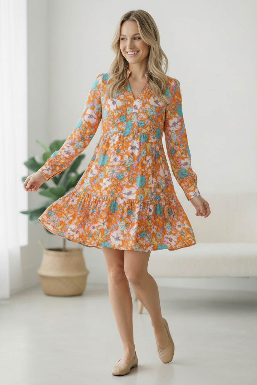 Tangerine Dreaming Floral Dress - Charming Charlie