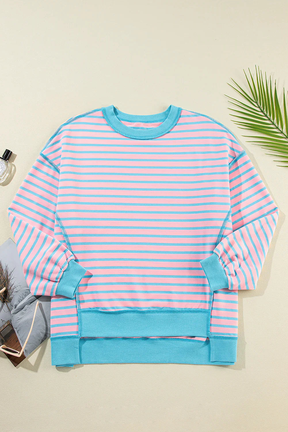 Color Clash Drop Shoulder Long Sleeve - Charming Charlie