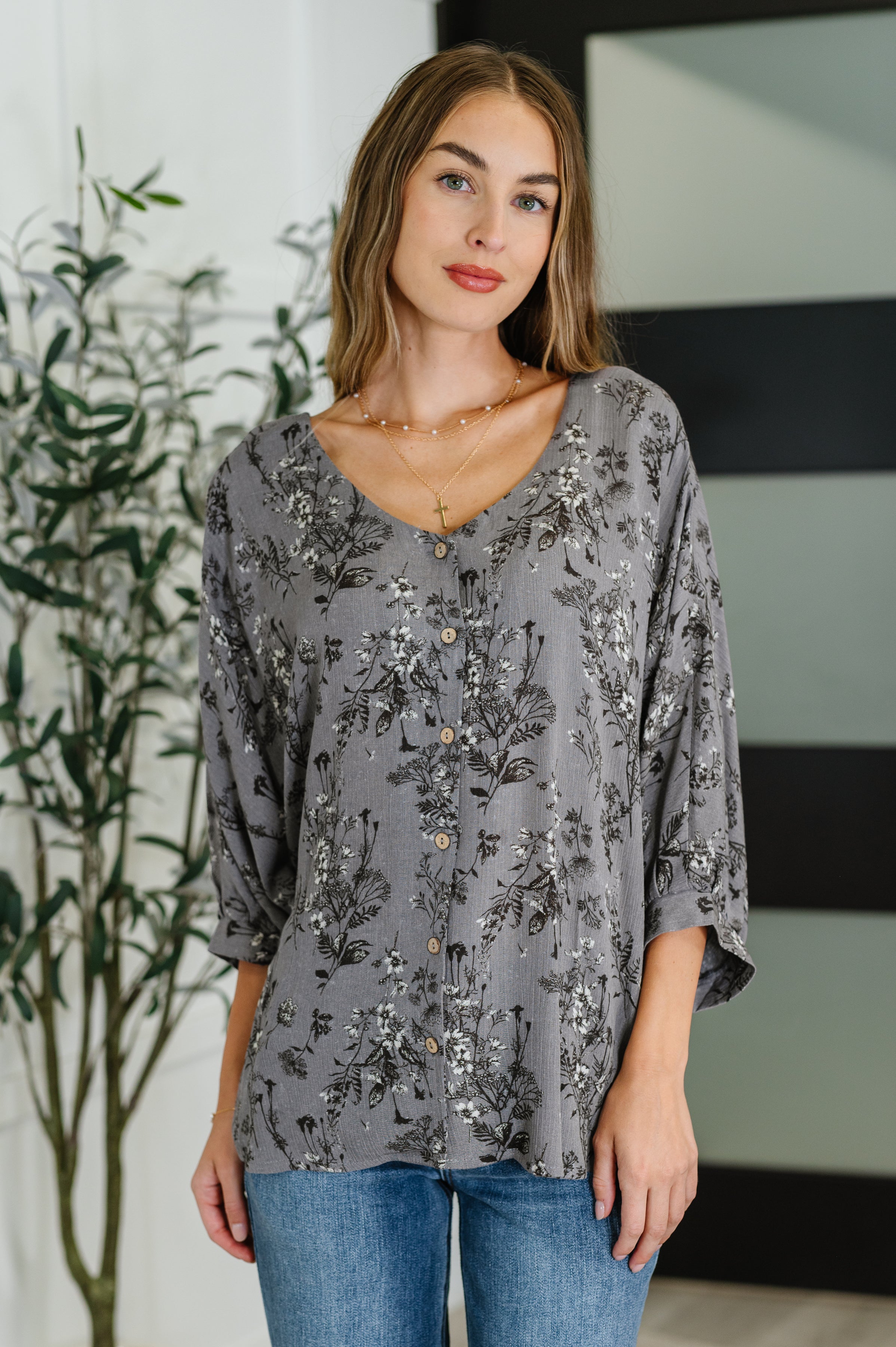 Falling in Deep Crinkle Woven Blouse Dune Grey - Charming Charlie