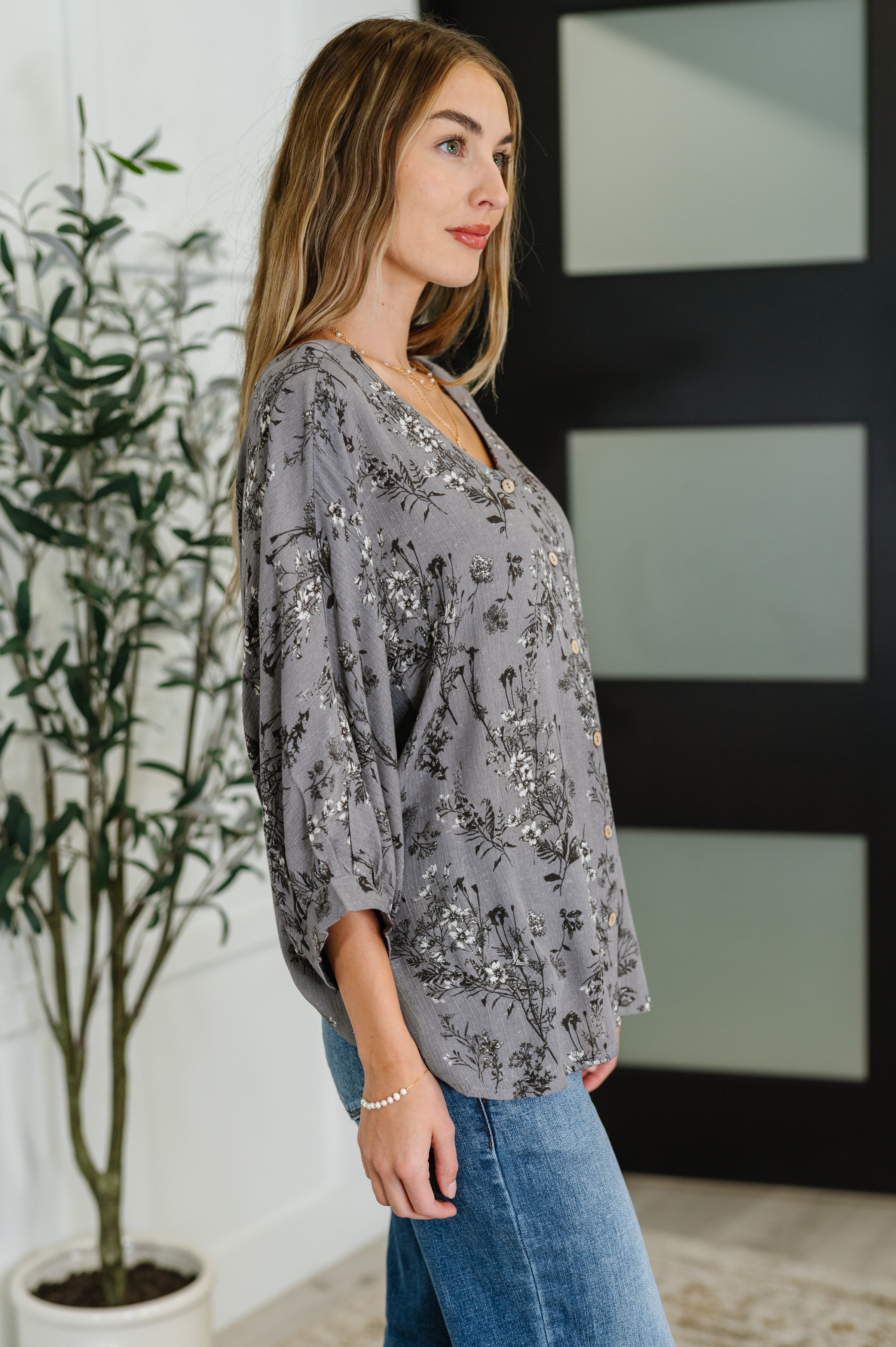 Falling in Deep Crinkle Woven Blouse Dune Grey - Charming Charlie
