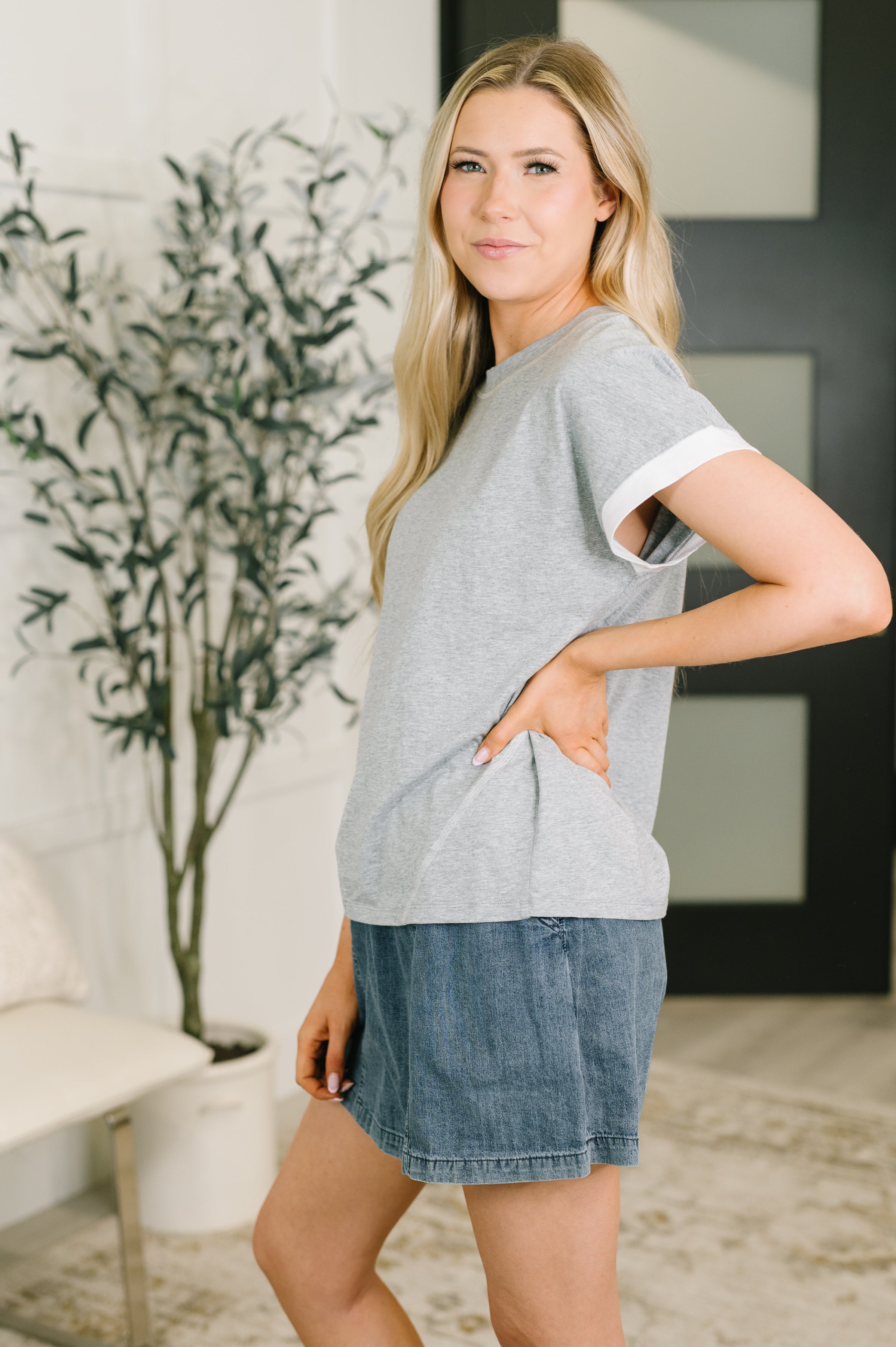 Feel Alright Two Tone Contrast in Heather Grey - Charming Charlie