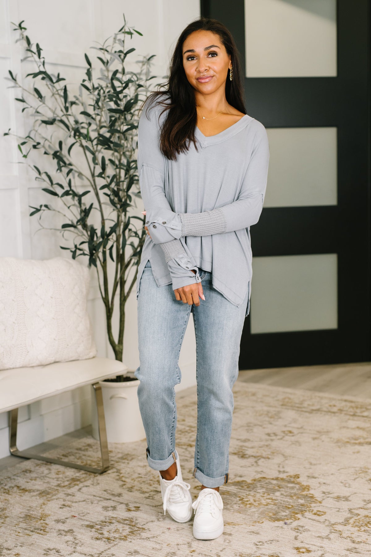 Feel That Something Contrast Sleeve Top - Charming Charlie