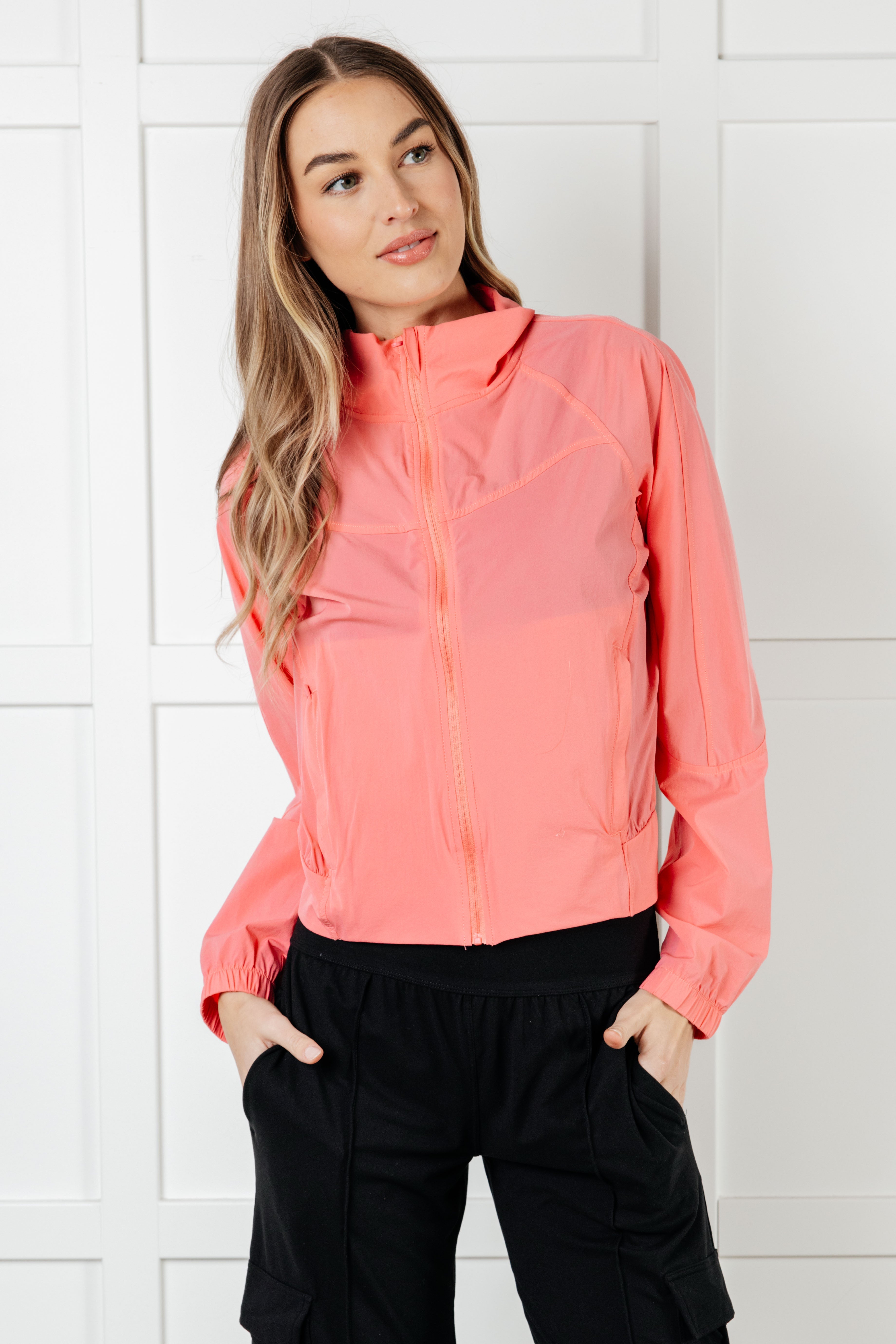 Fit Happens Nylon Tennis Jacket in Coral Rose - Charming Charlie