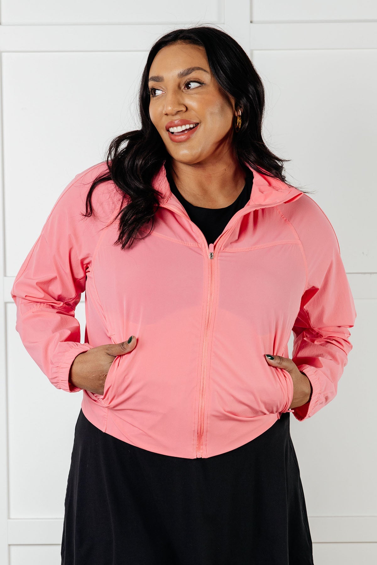 Fit Happens Nylon Tennis Jacket in Coral Rose - Charming Charlie