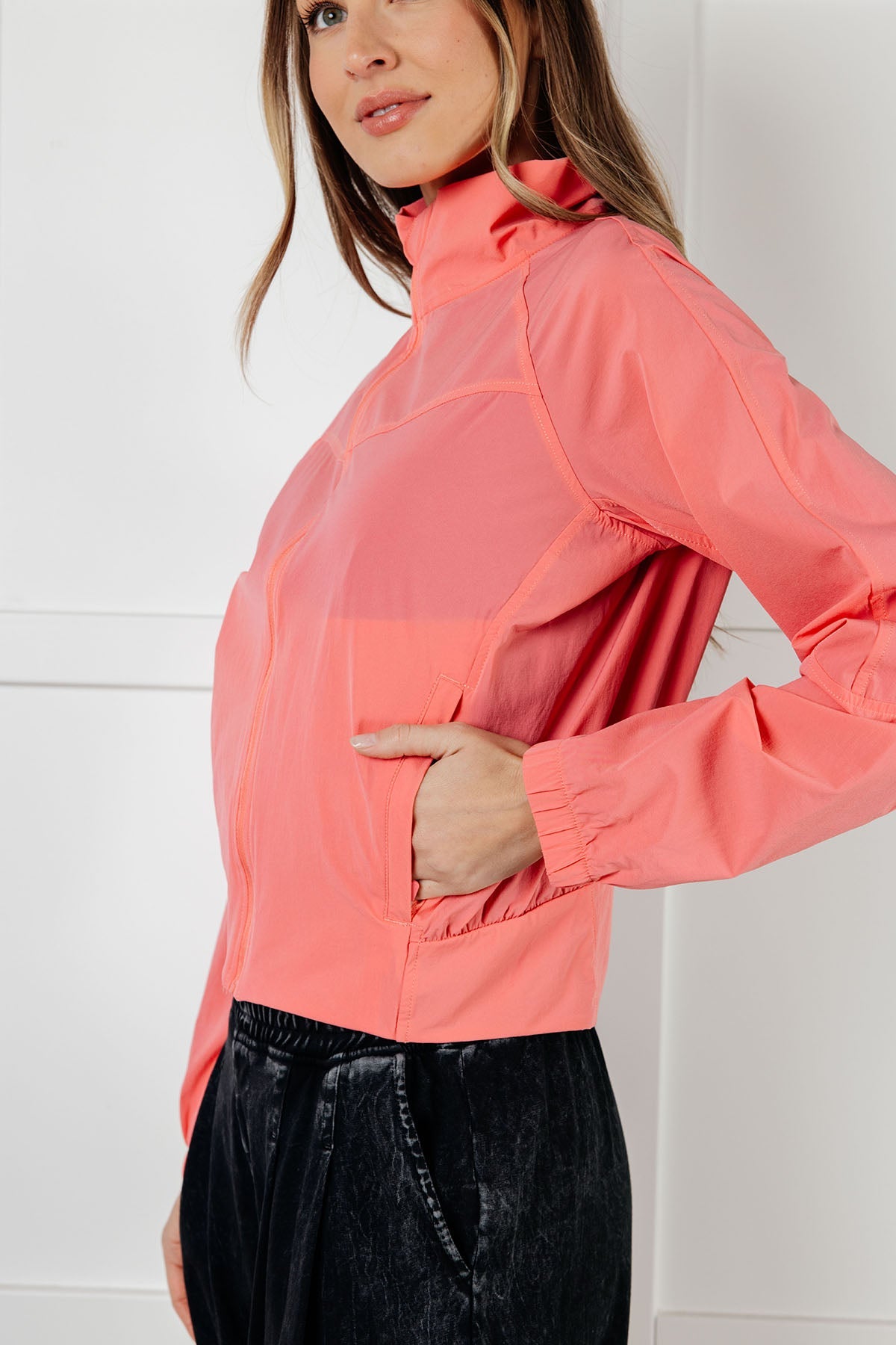 Fit Happens Nylon Tennis Jacket in Coral Rose - Charming Charlie