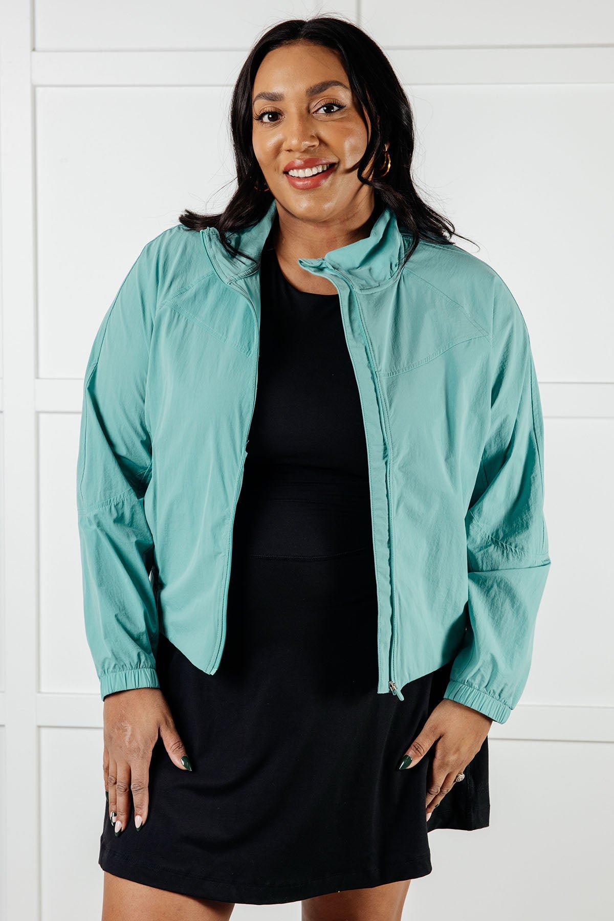 Fit Happens Nylon Tennis Jacket in Tidal Wave - Charming Charlie