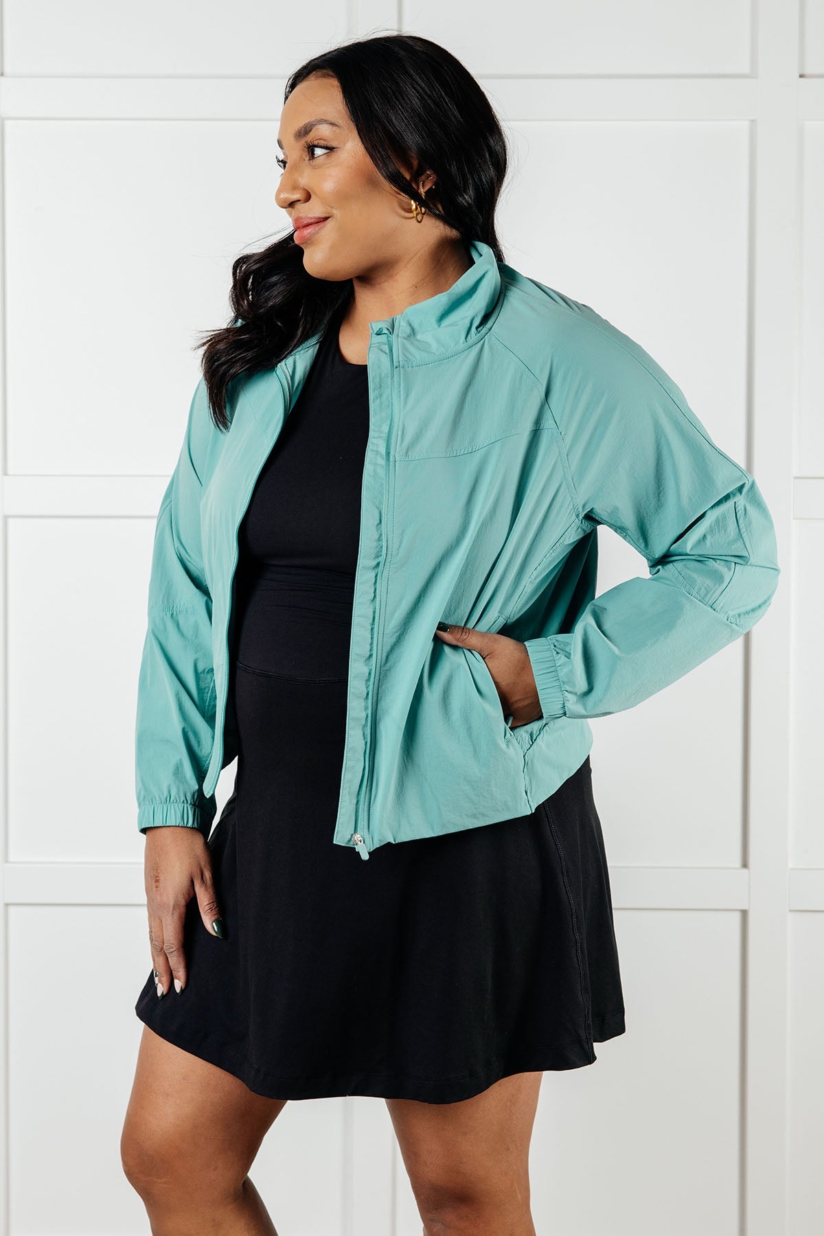 Fit Happens Nylon Tennis Jacket in Tidal Wave - Charming Charlie
