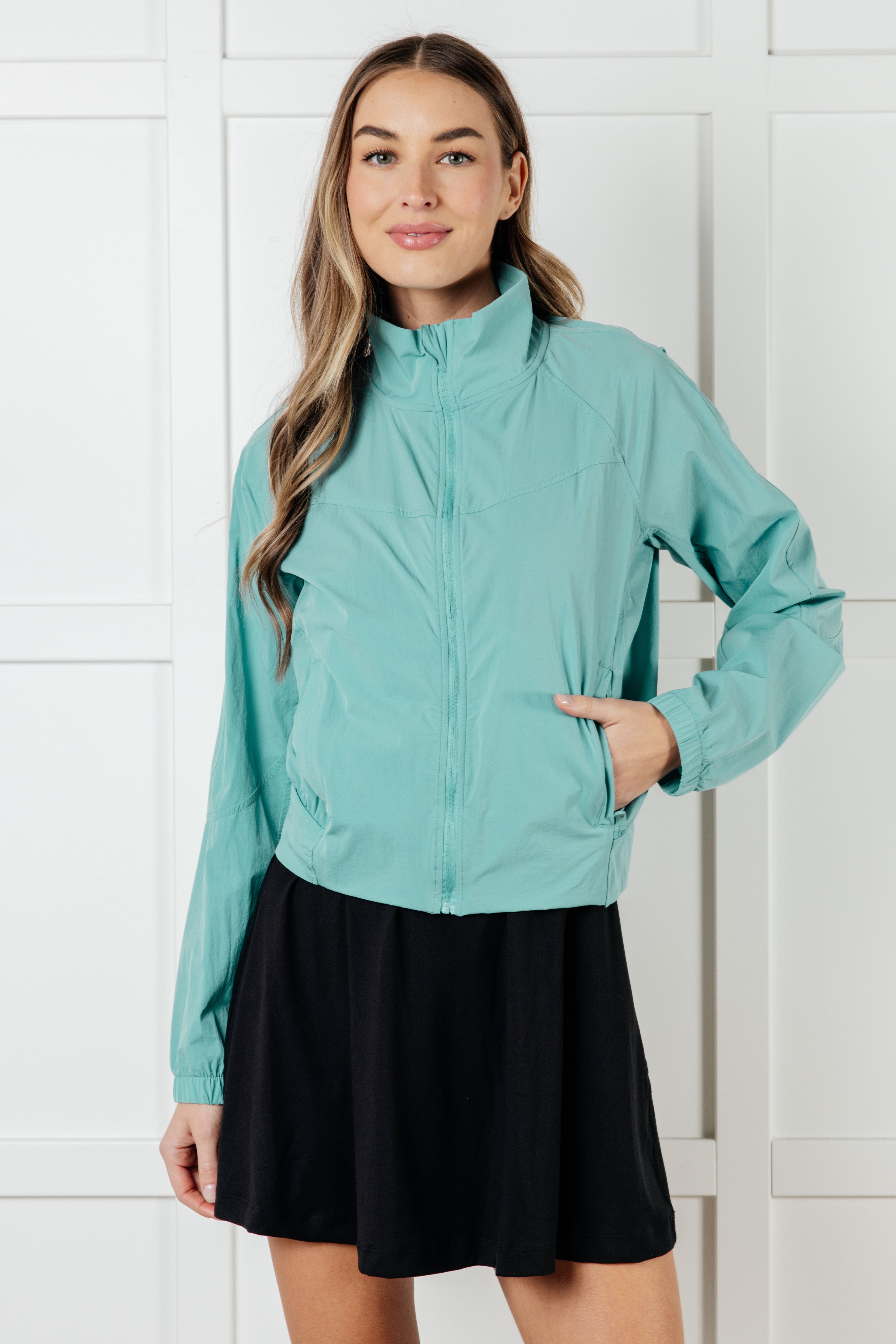 Fit Happens Nylon Tennis Jacket in Tidal Wave - Charming Charlie