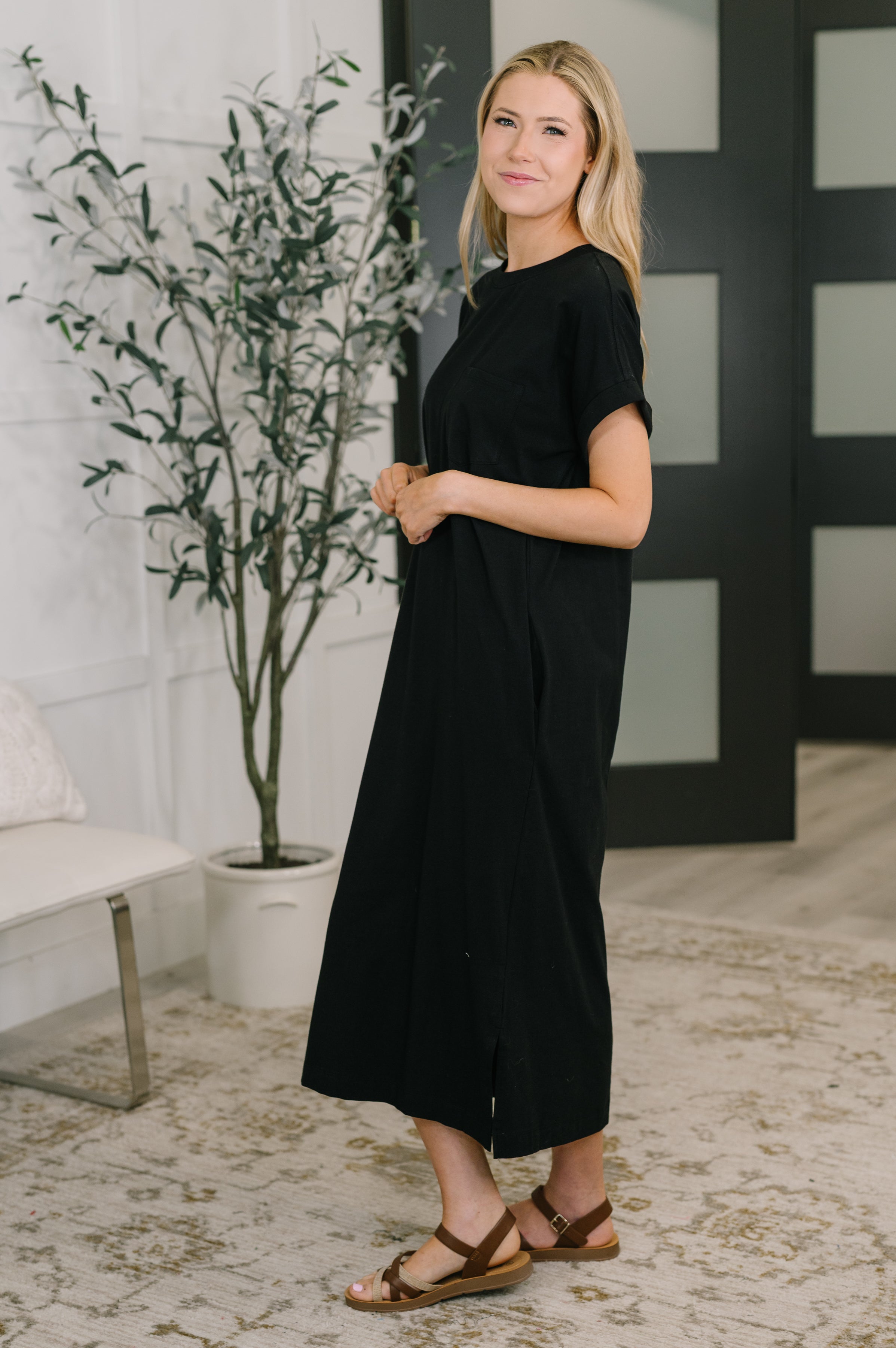 Fix You Right Up Short Sleeve Midi Dress in Black - Charming Charlie