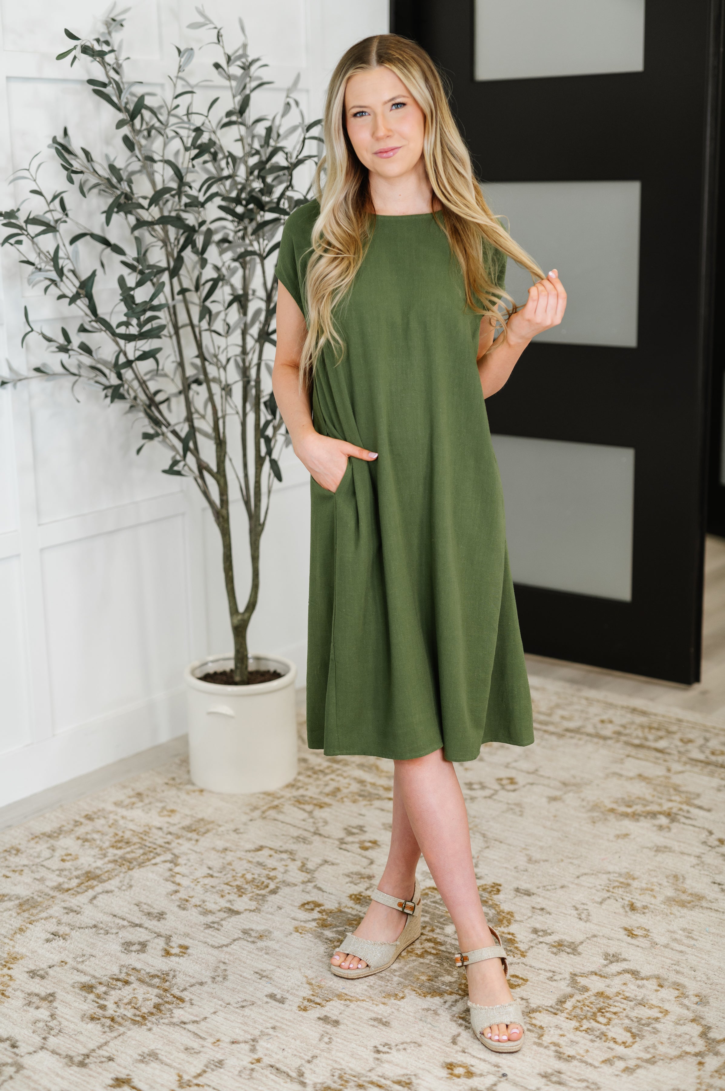 Flatter Me Later Relaxed Dress in Moss - Charming Charlie