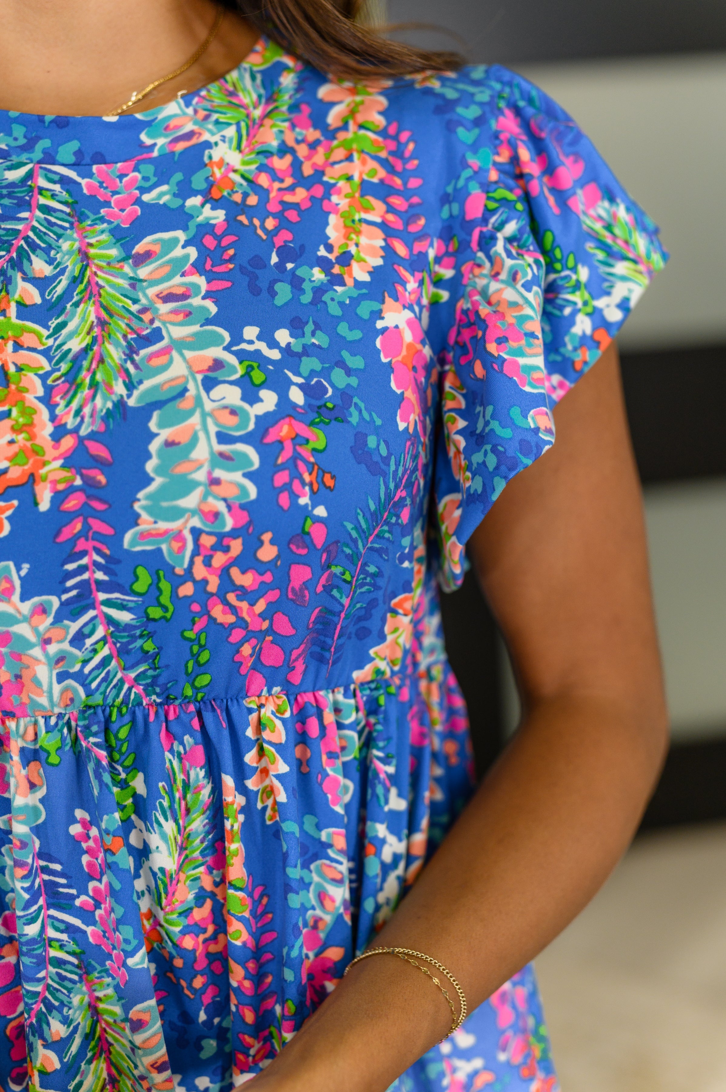 Flirt Alert Flutter Sleeve Top in Blue - Charming Charlie