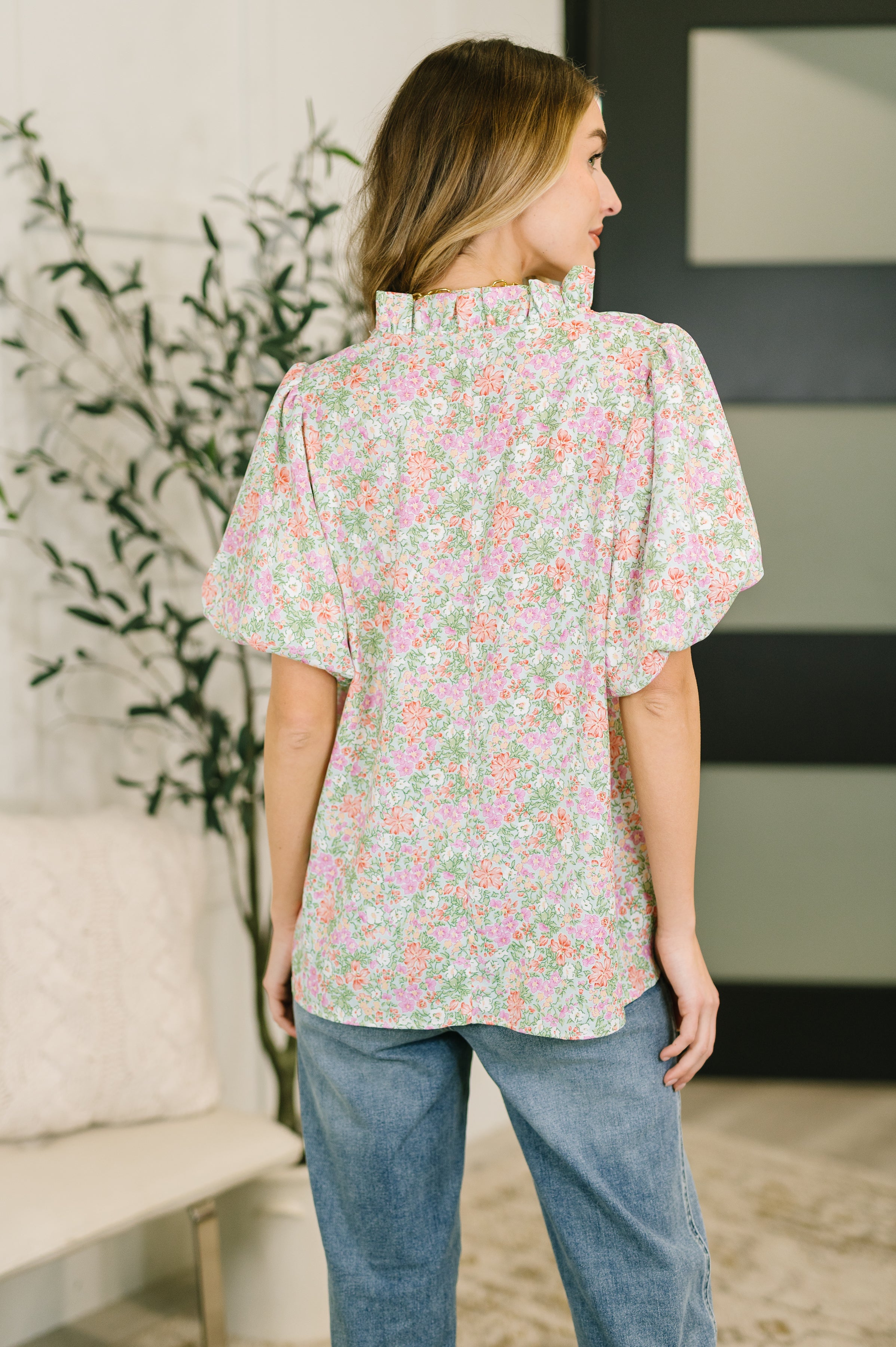 Flower Picking Notch Neck Blouse - Charming Charlie