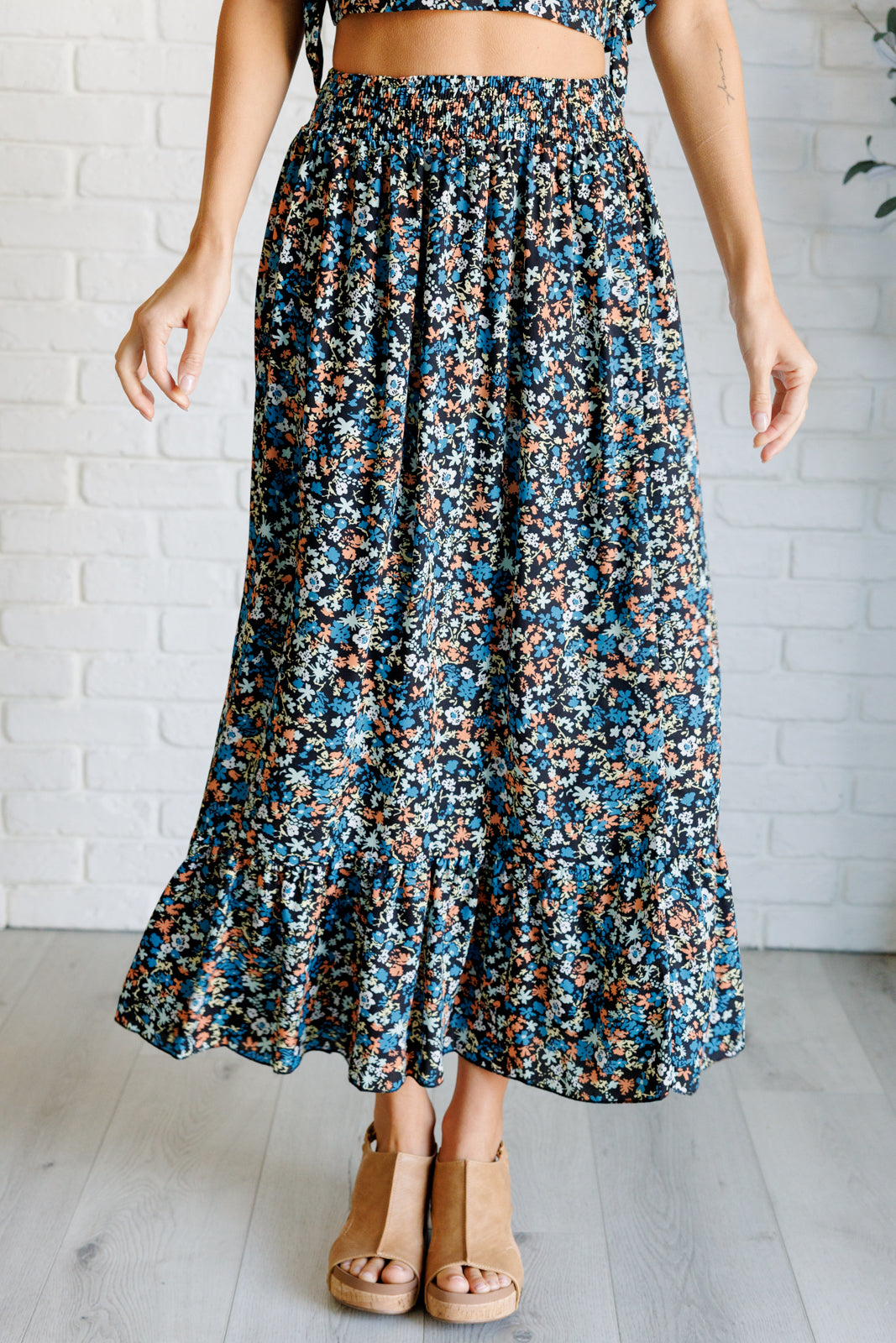 Flutter of Florals V-Neck Crop and Skirt Set - Charming Charlie