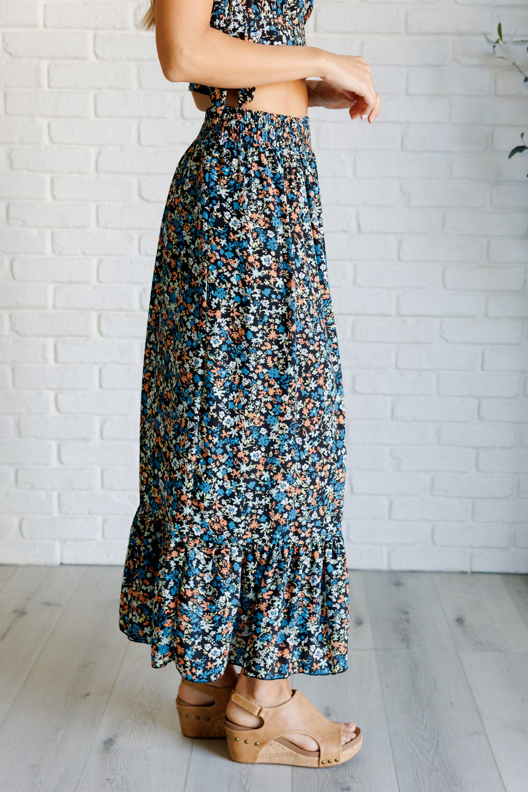 Flutter of Florals V-Neck Crop and Skirt Set - Charming Charlie
